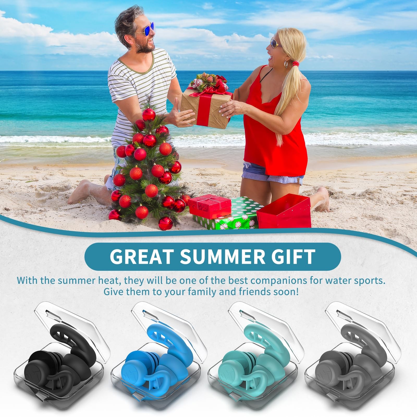 Swimming Ear Plugs for Adults, 4 1 pair (Pack of 4), Black Gray Blue Green