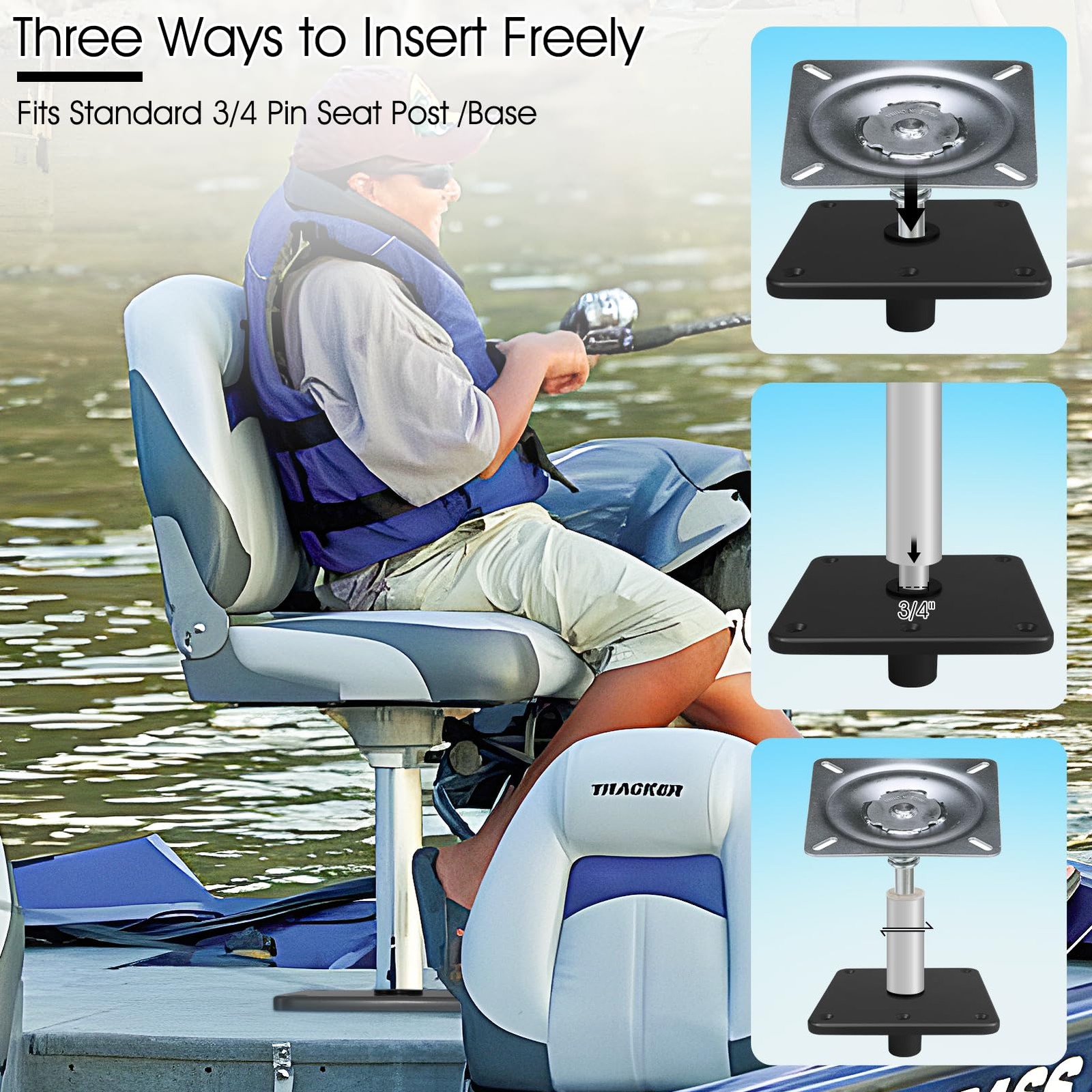 Boat Seat Base Mount Boat Seat Pedestal Base Mount Plate for 3/4″ Pin Post So…
