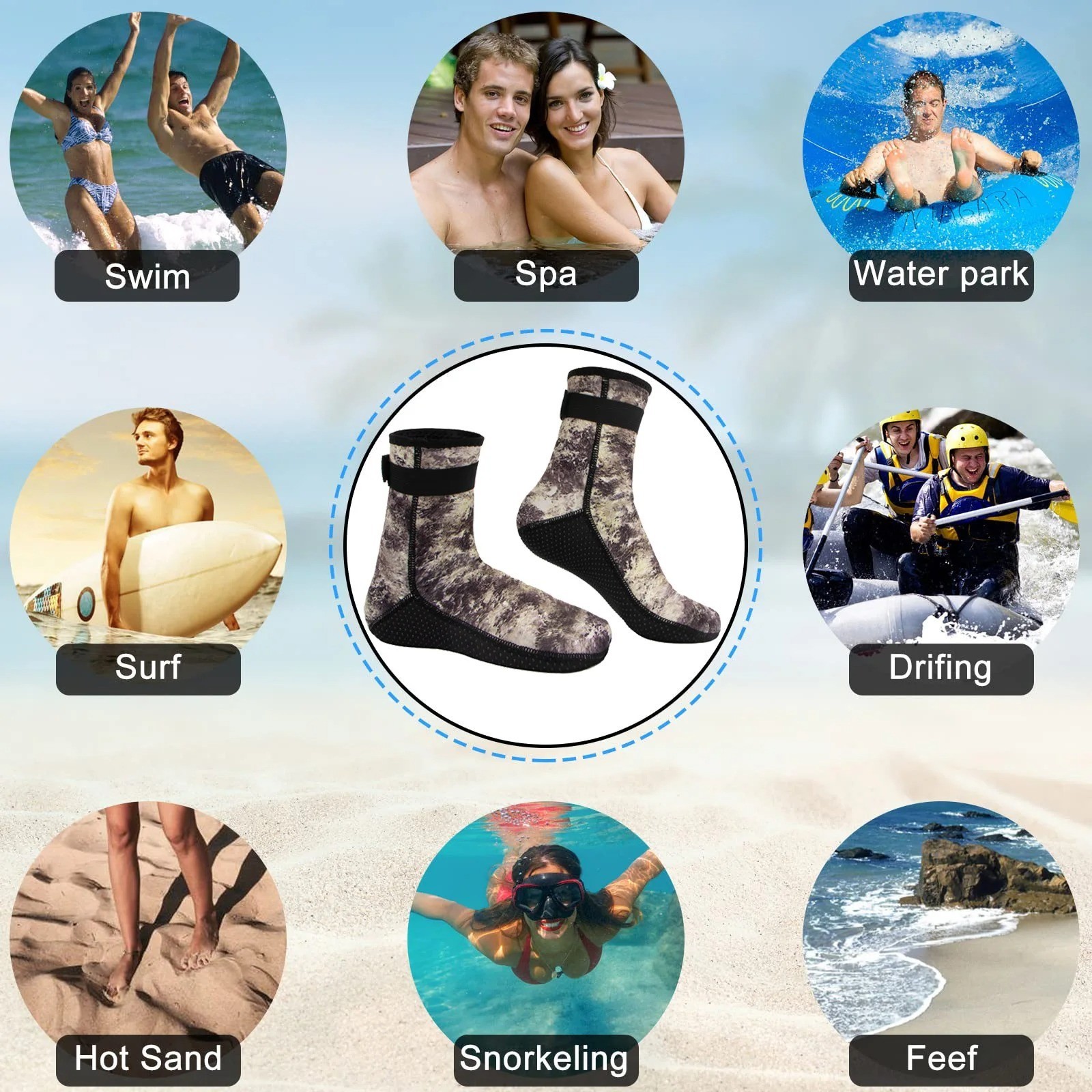3mm Neoprene Diving Socks Swimming Boots Snorkeling Surfing Socks Adult S~2XL