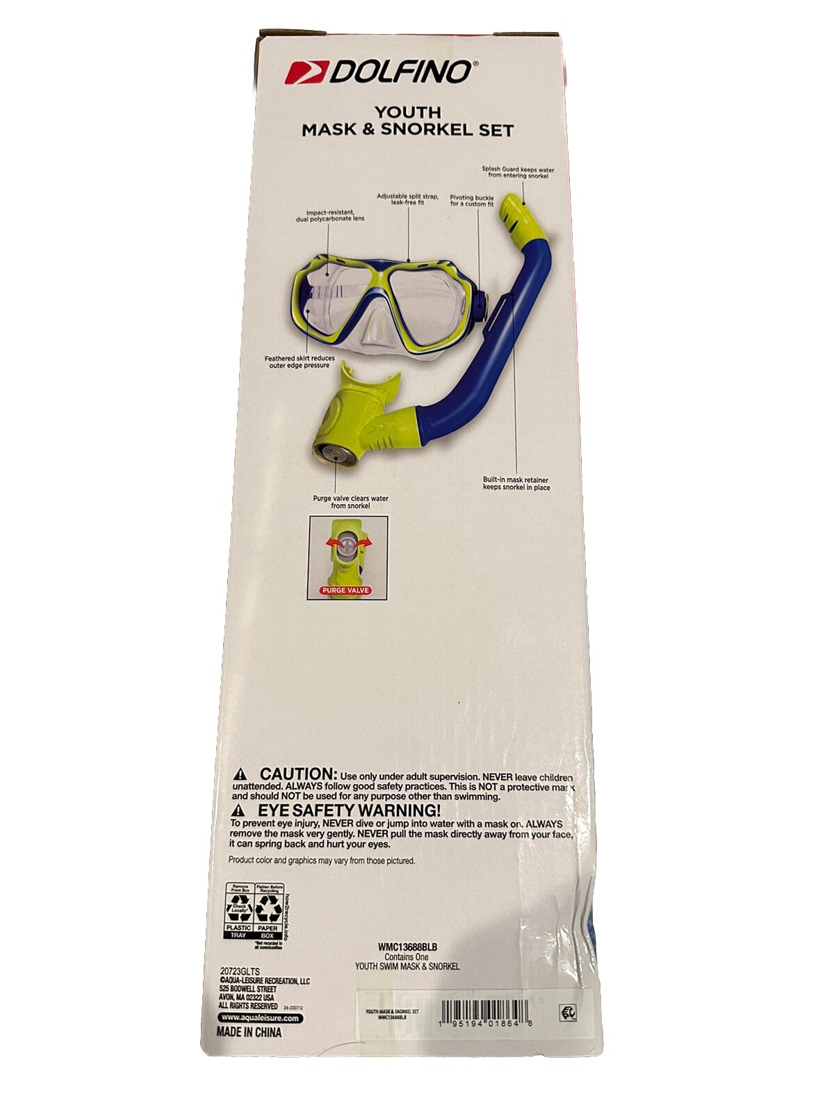 Dolfino Youth Mask and Snorkel 2 Piece Set for Children Blue/Yellow NEW