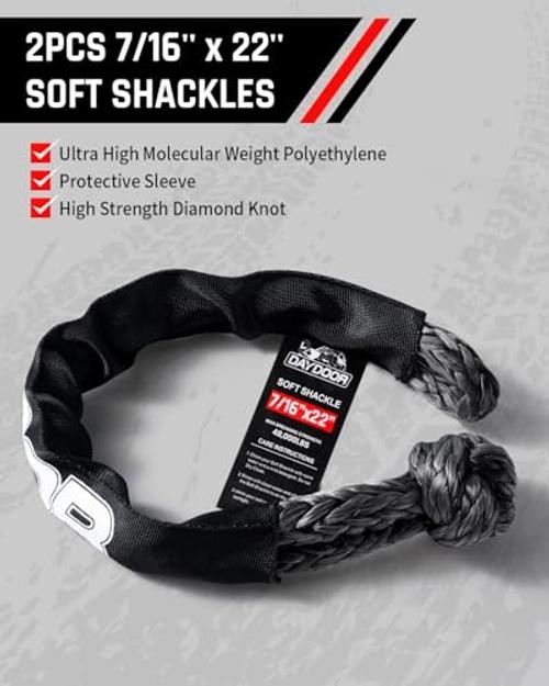 Recovery Tow Rope Kit with 2 Soft Shackles, 7/16 Inch x 30 ft 31,200 Lbs