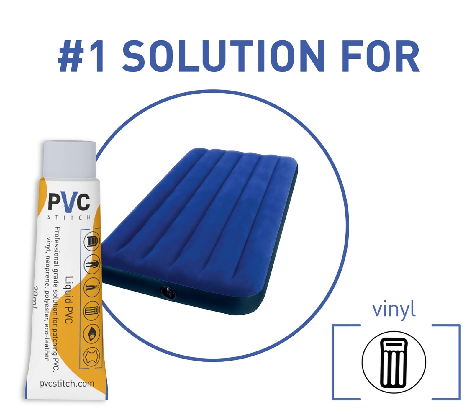 Heavy Duty PVC Stitch Liquid Patch Kit for Air Mattresses, Boats, Rafts & More –