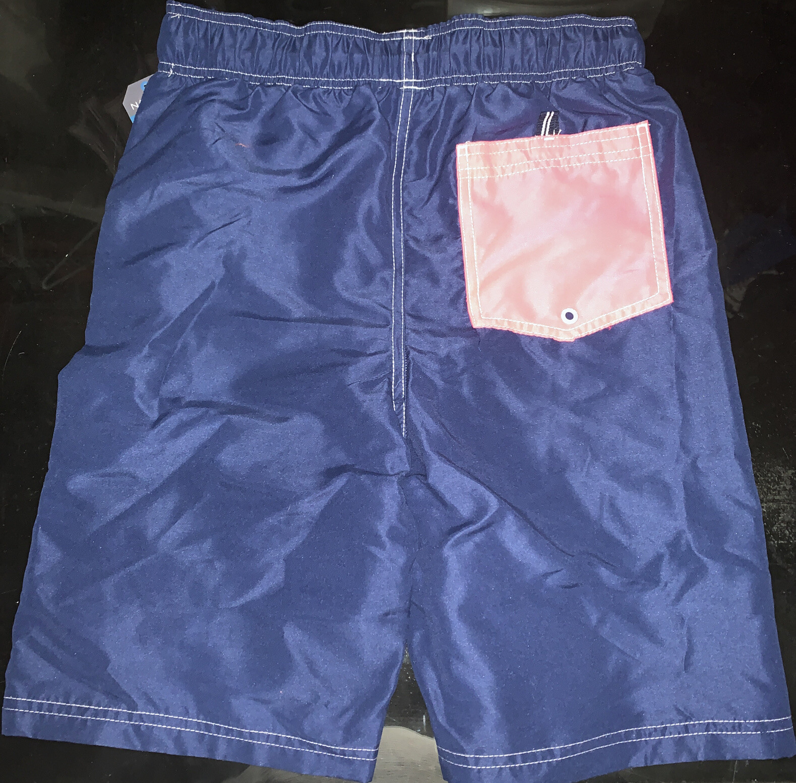 Nautica Boys Navy/Pink Mesh Lined Board Shorts Swim Trunks Large (14/16) NEW