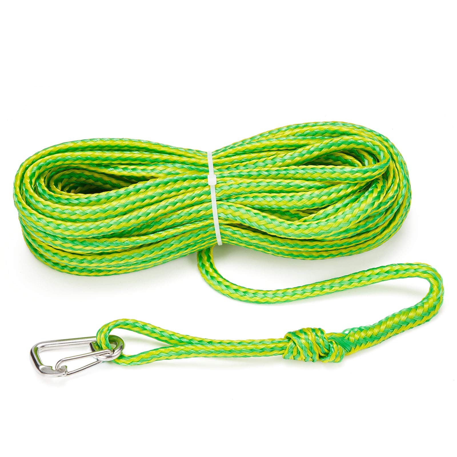 Kayak Tow Rope with Clip, Boat Dock Line 316 Stainless Steel 1/4″ x 50′