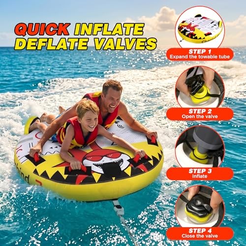 Towable Tube for Boating, 1–2 Person Inflatable Towable Tube with Shark Airplan