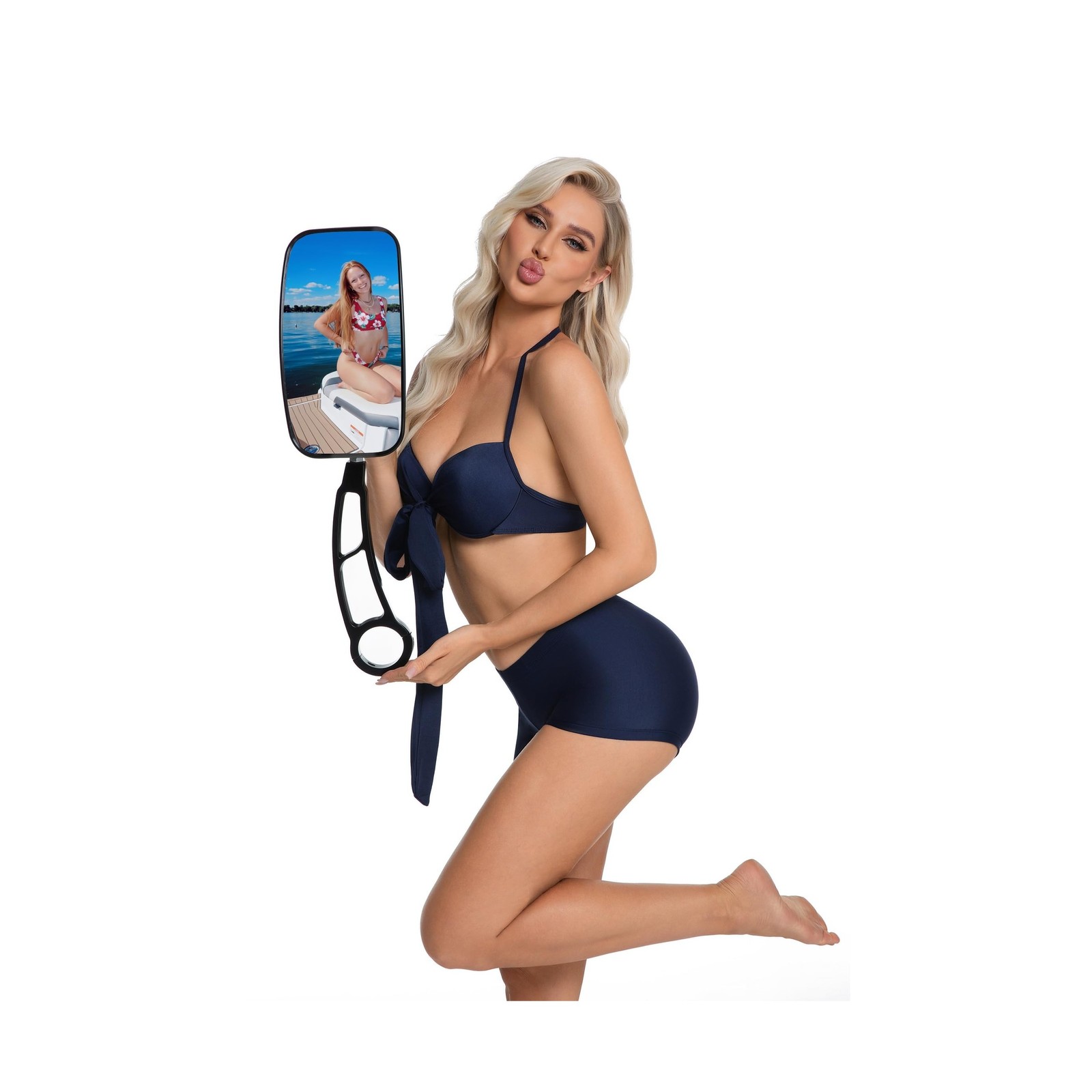 Wakeboard Tower Mirror Black, 7×13″ Convex Boat Rear View Mirror, All-Black S…