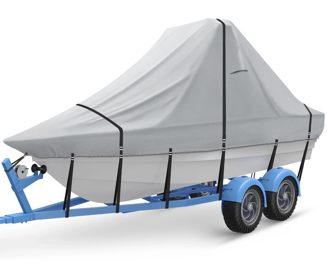Wake Tower Boat Cover 900D Heavy Duty Waterproof Boat Fits 20-22FT Gray Wide Bow