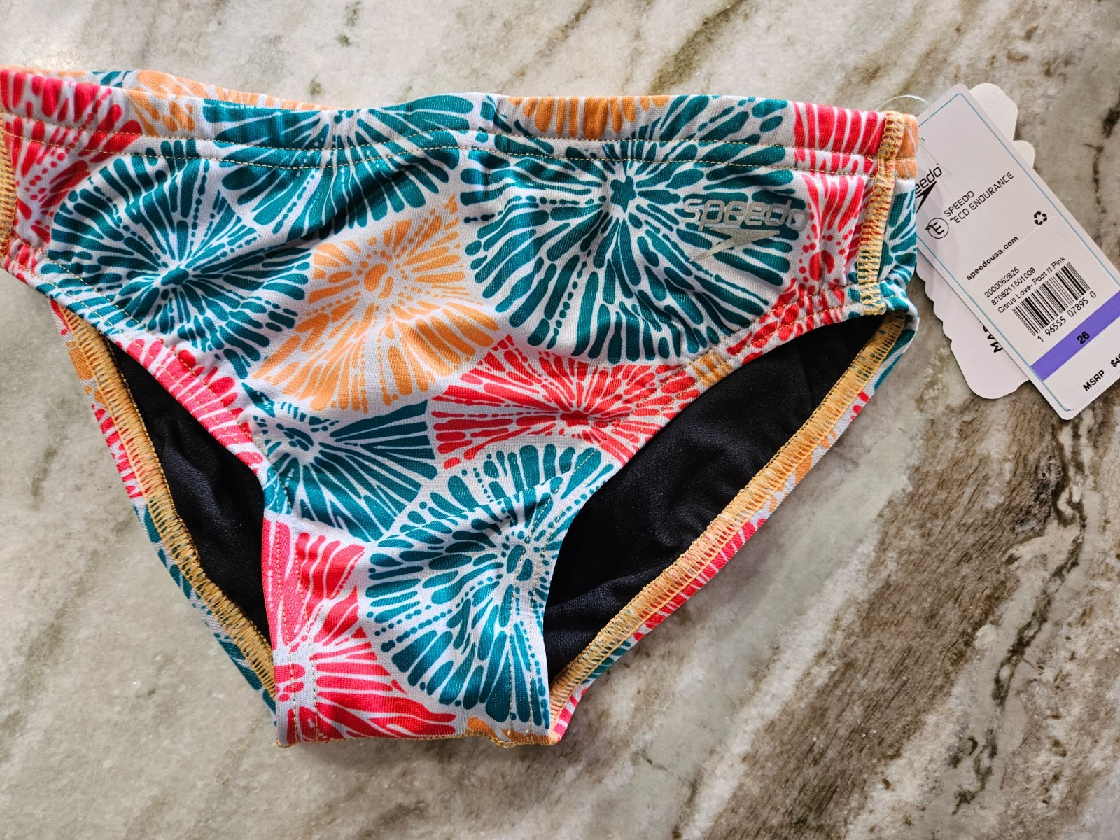 Speedo Eco Endurance REPREVE Vibe Collection Citrus Swim Brief Size 26 FREE SHIP