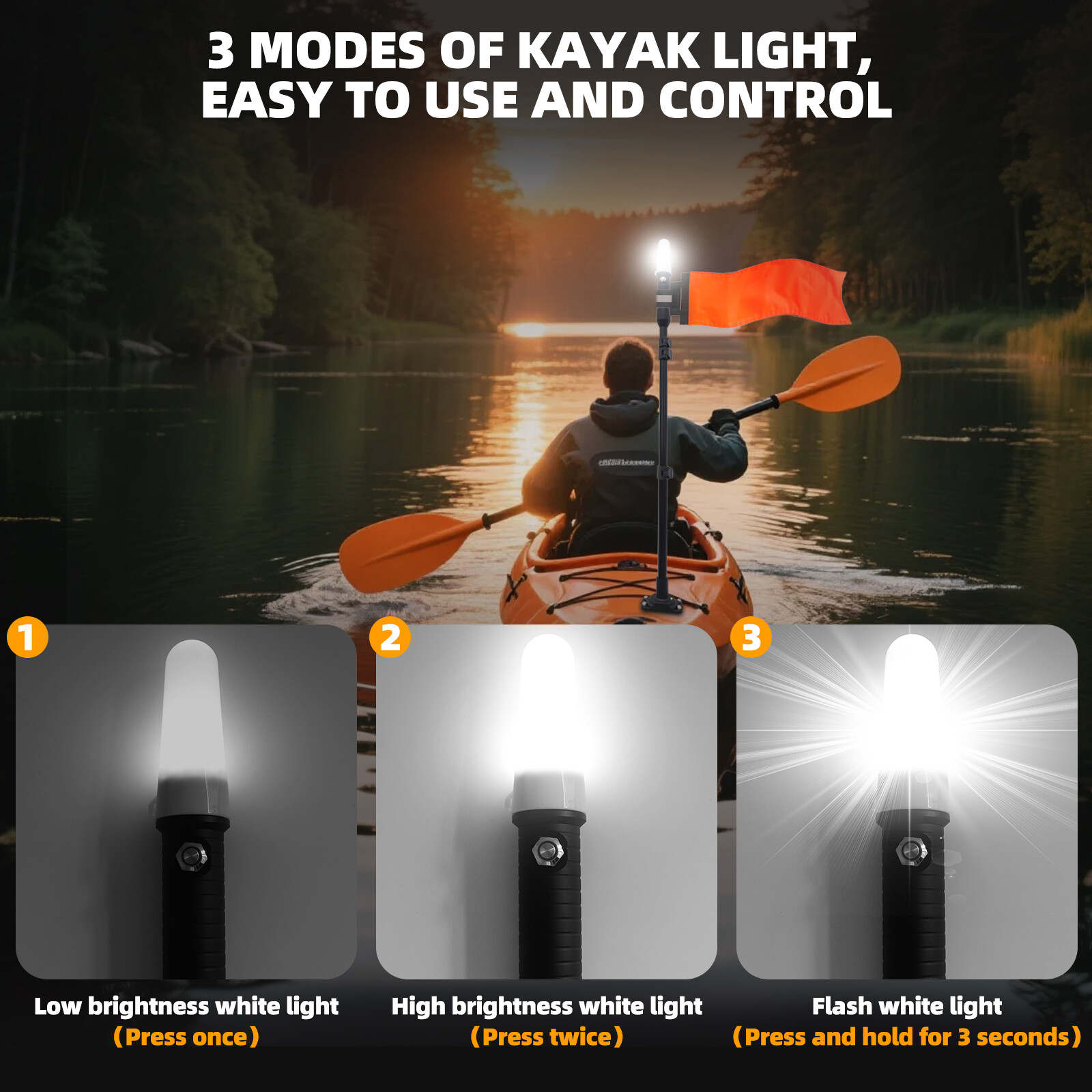360 LED Light Pole Flag Kayak Safety Flag Pennant For Canoe Boat Fishing Dinghy
