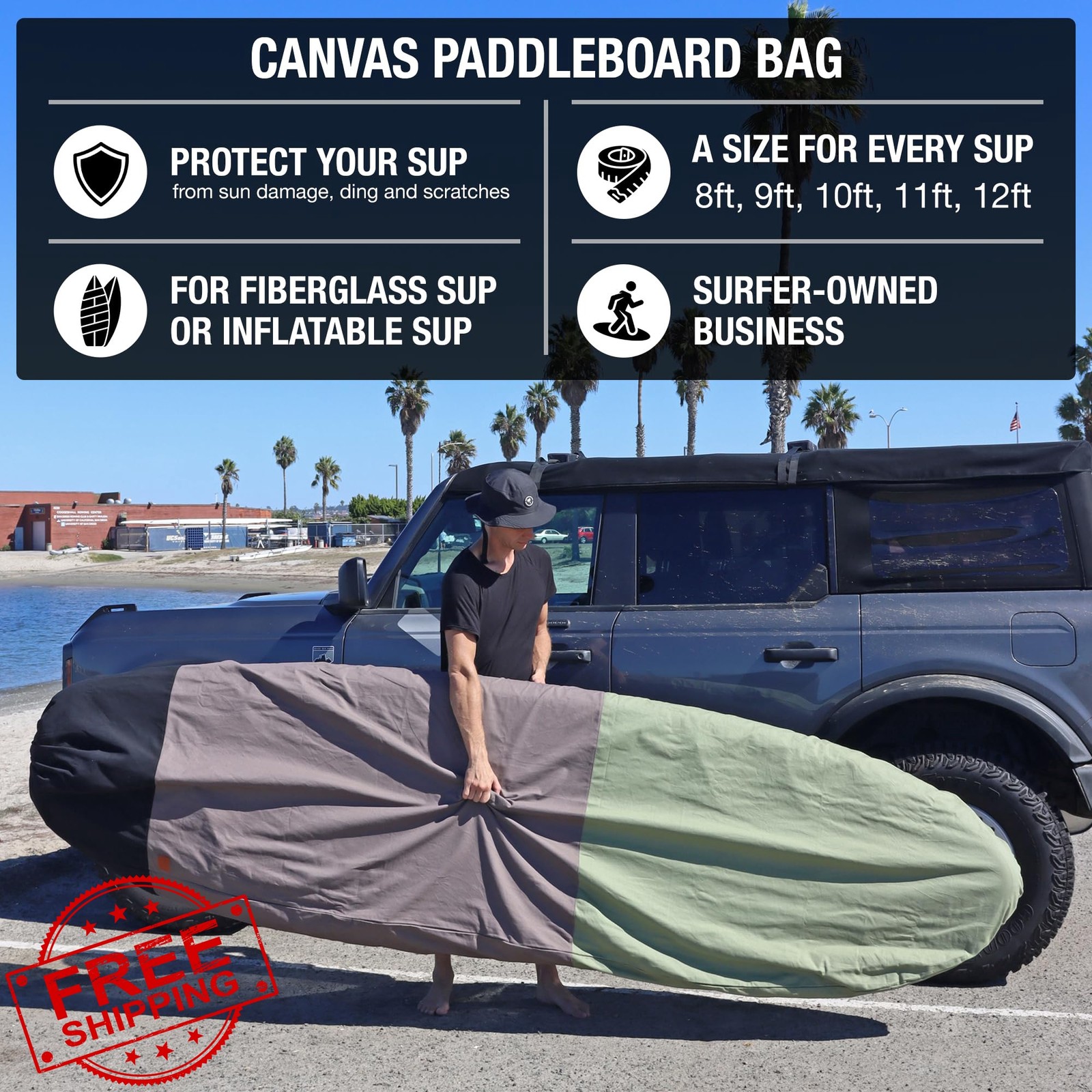 Ho Stevie! Canvas SUP Bag 12’0″ Black Gray Green