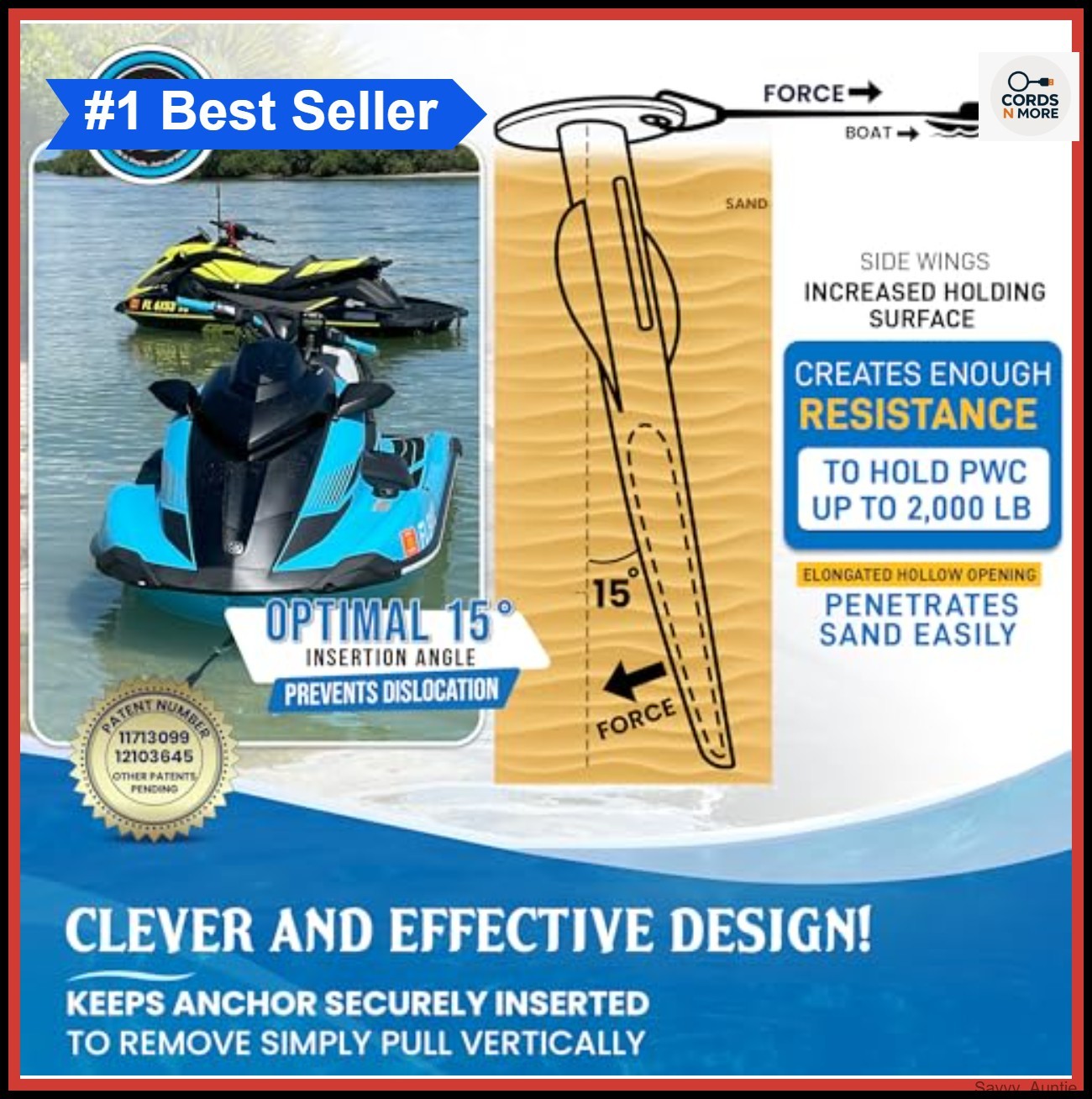 Aluminum Spike Beach Anchor Ultra-Light PWC Jet Ski Sand Anchor Boat Pontoon