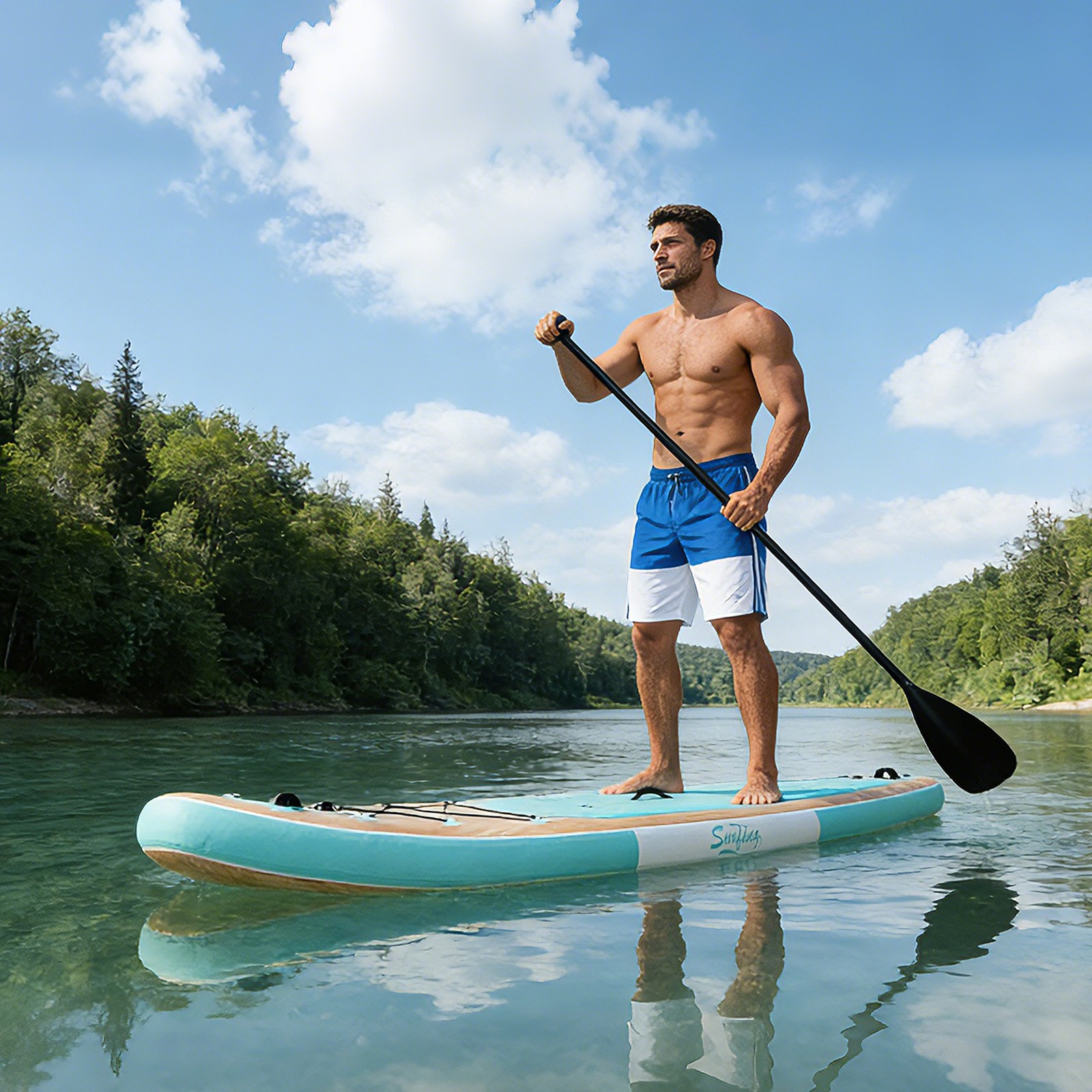 11FT Inflatable Paddle Board Surfboard 33″ Wide 330LBS Capacity 3-Fin System