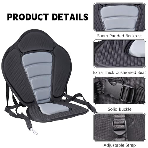 Kayak Seat with Back Support, Paddle Board Seat for 1 Pack-Black/Gray