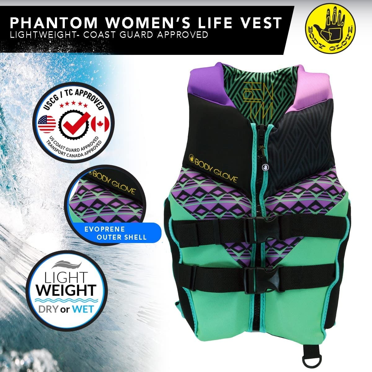 Body Glove Phantom Womens Life Jacket, Durable Yamamoto Neoprene, Beveled Soft