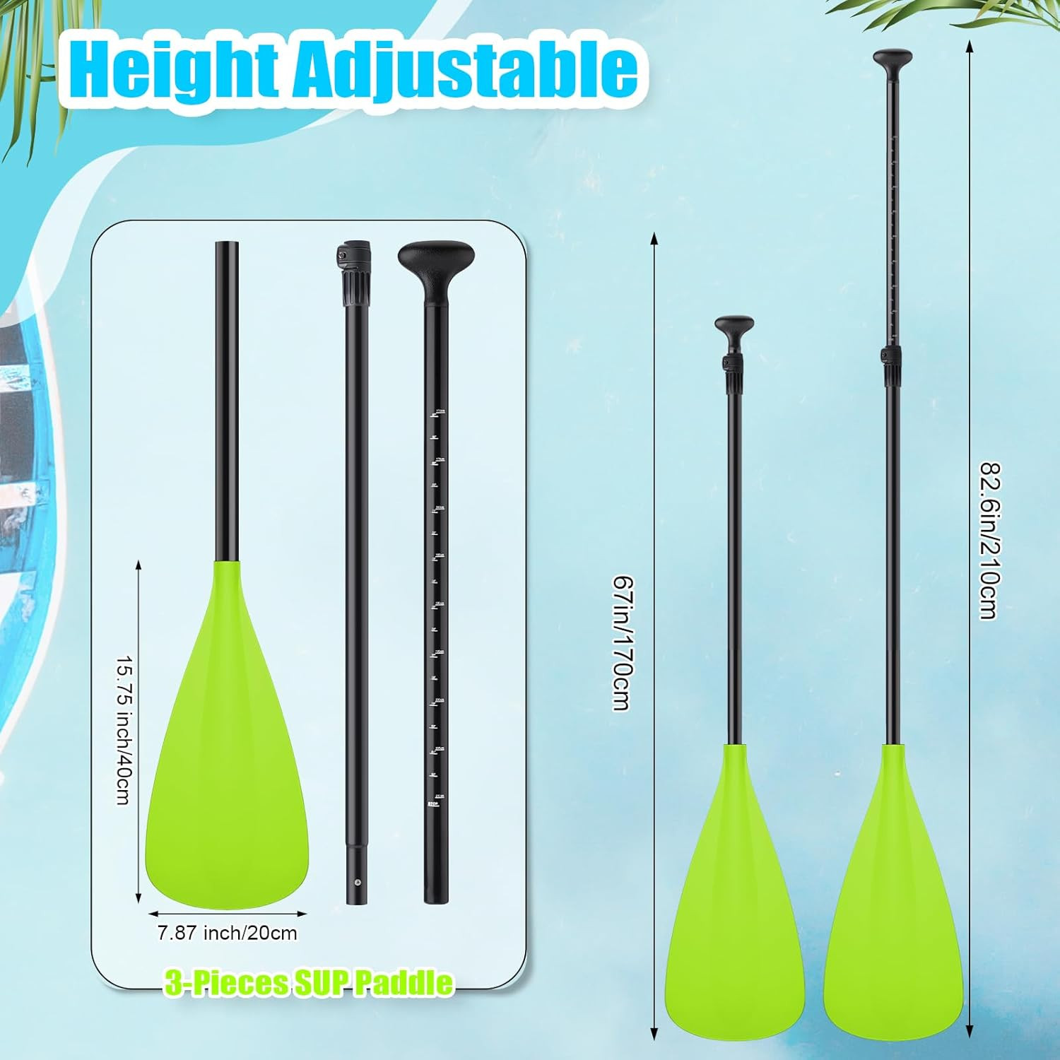 4 Set of 3 Pieces SUP Paddle Board Paddle Adjustable Paddleboard Lightweight Sta