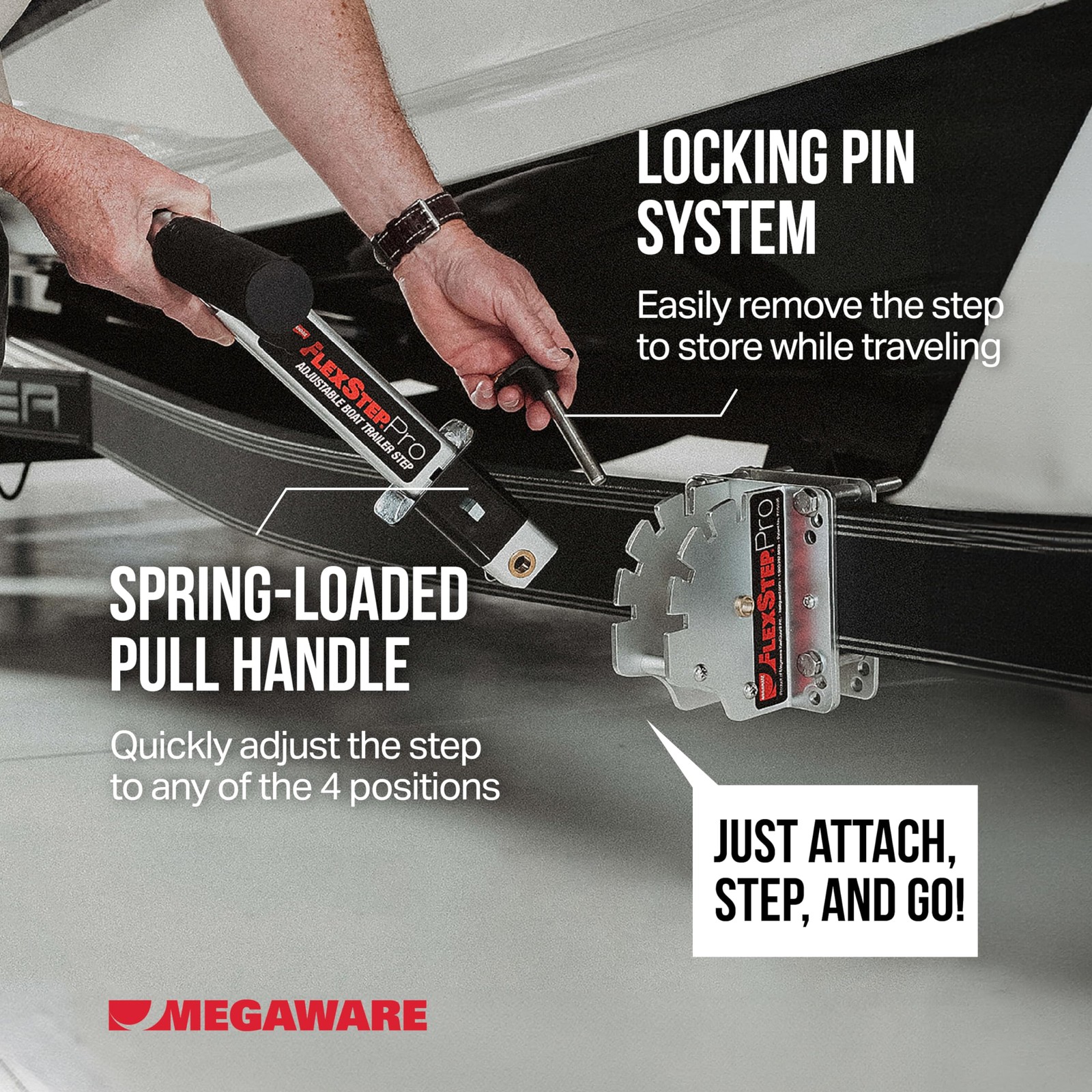 MEGAWARE KEELGUARD FlexStep Pro Boat Trailer Step, 16 Standard, Raw Aluminum