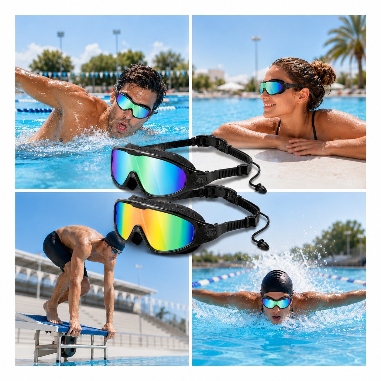 2 Pack Adult Swim Goggles No Leak Anti Fog Wide View UV Protection Men Women