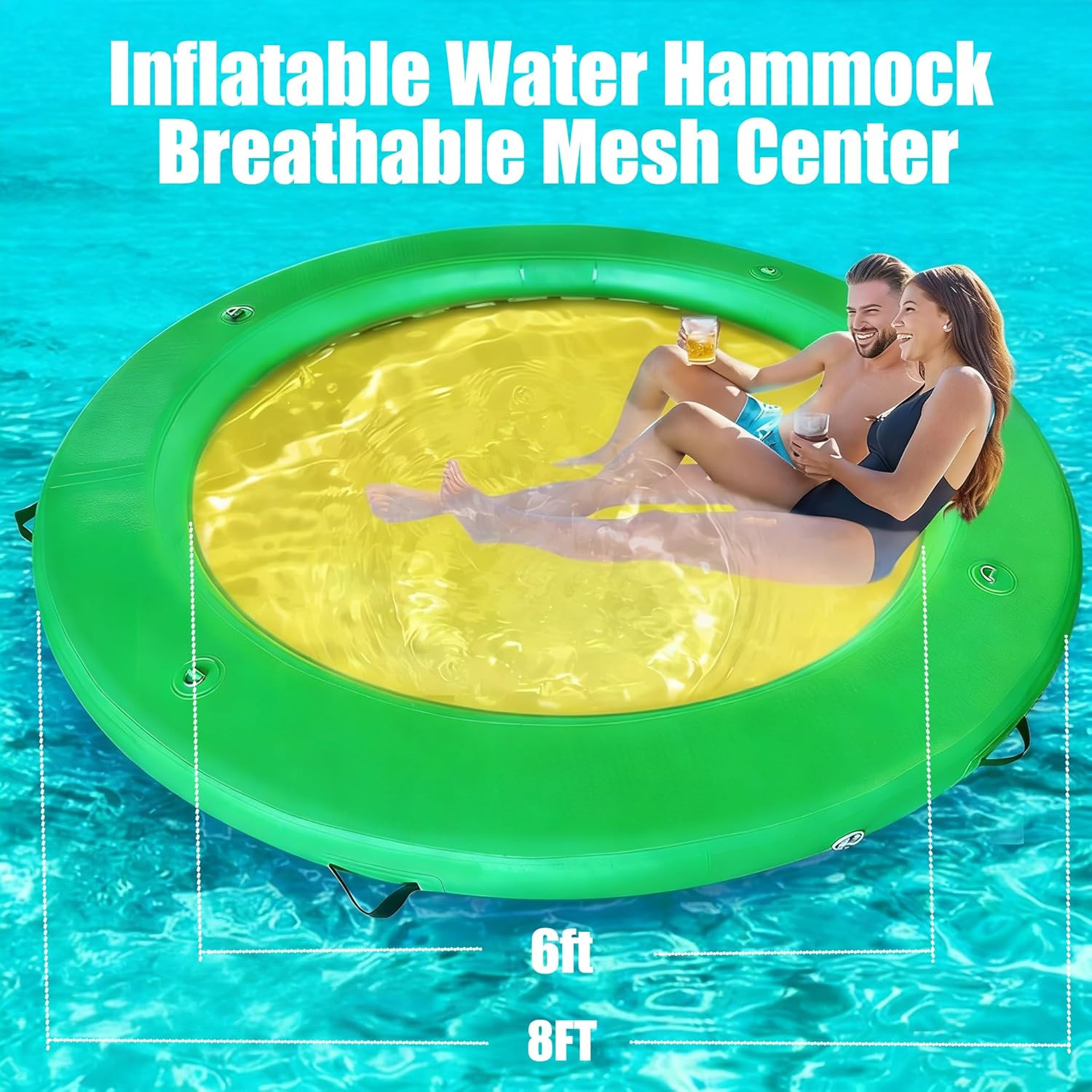 Water Hammock Inflatable Dock, 4Ft/6Ft/8Ft Floating Raft Circular Water Island,