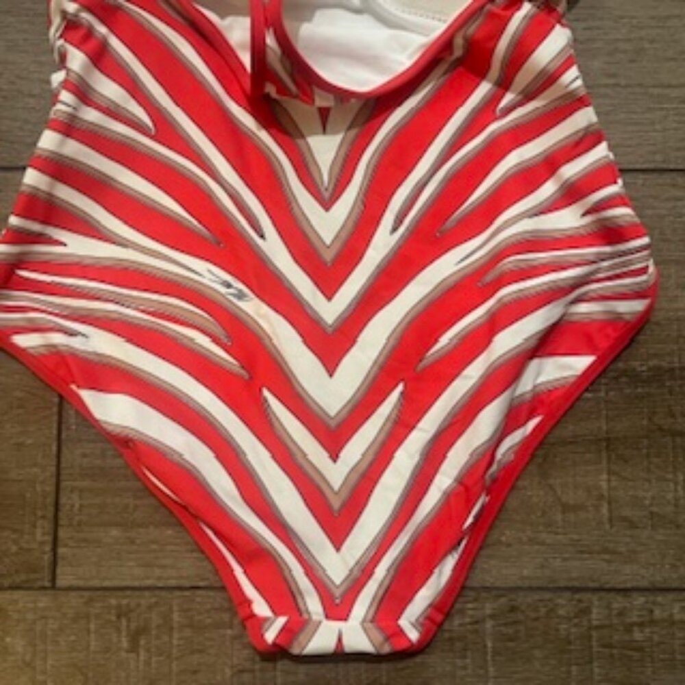 NEW Michael Kors 1 Piece Racerback Red Striped Swimsuit Women’s Sz 10 NWT