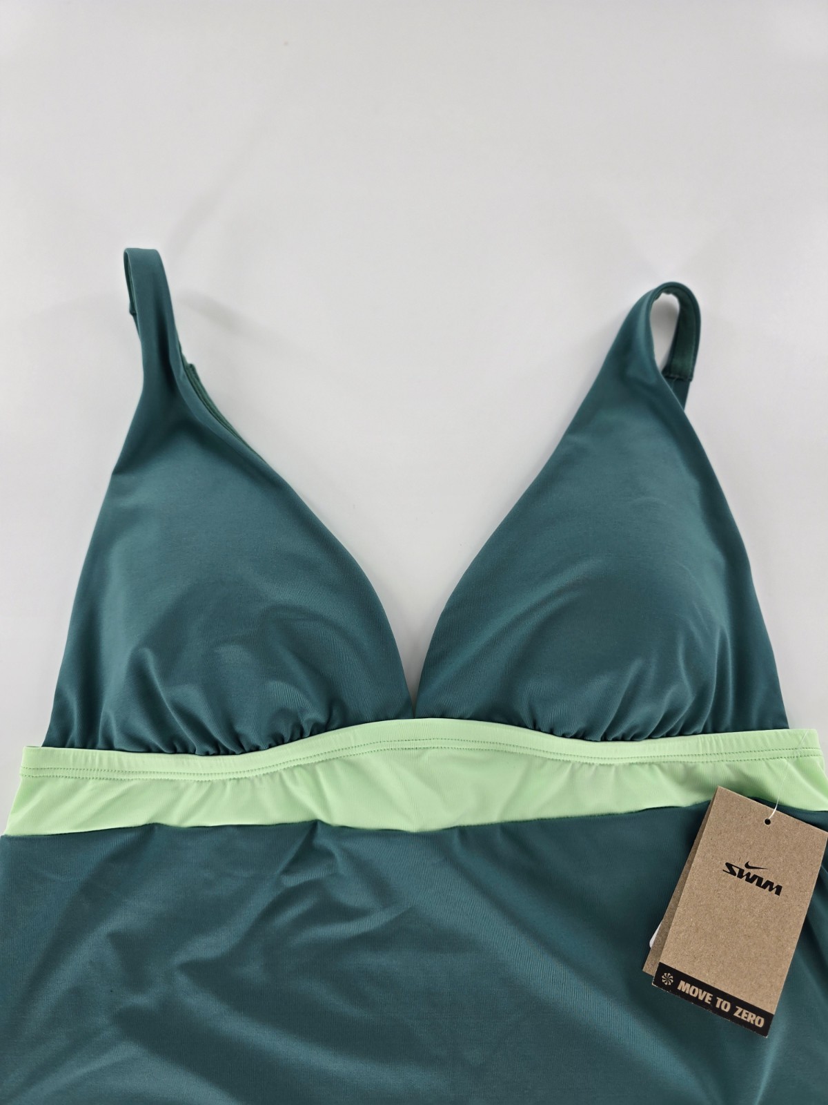 Nike Swim Tankini Top Adjustable Straps Green Colorblock Athletic Swimsuit SZ S