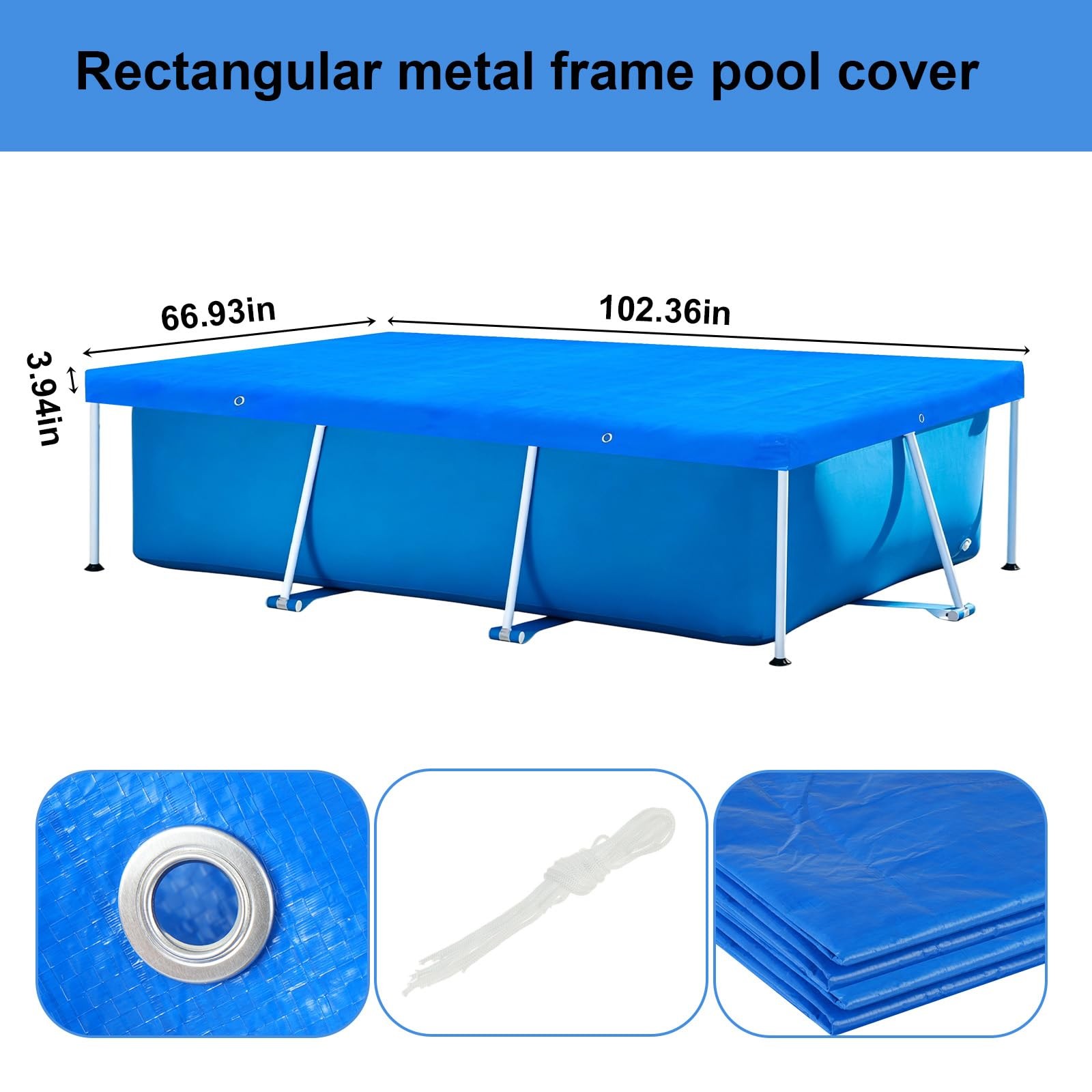 8.5 x 5.5’ Rectangular Pool Cover for Frame Above Ground Pool Cover 102″ X63″…