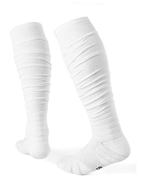 Football Socks Soccer Socks,Extra Long Scrunch Sock for Men Women Medium White