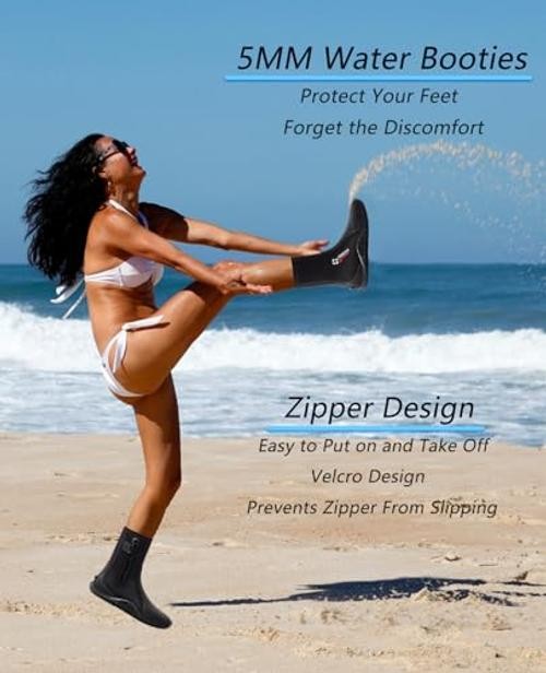 Neoprene Dive Boots Men Women, Surf Booties Scuba Mens 10 / Womens 11 Black