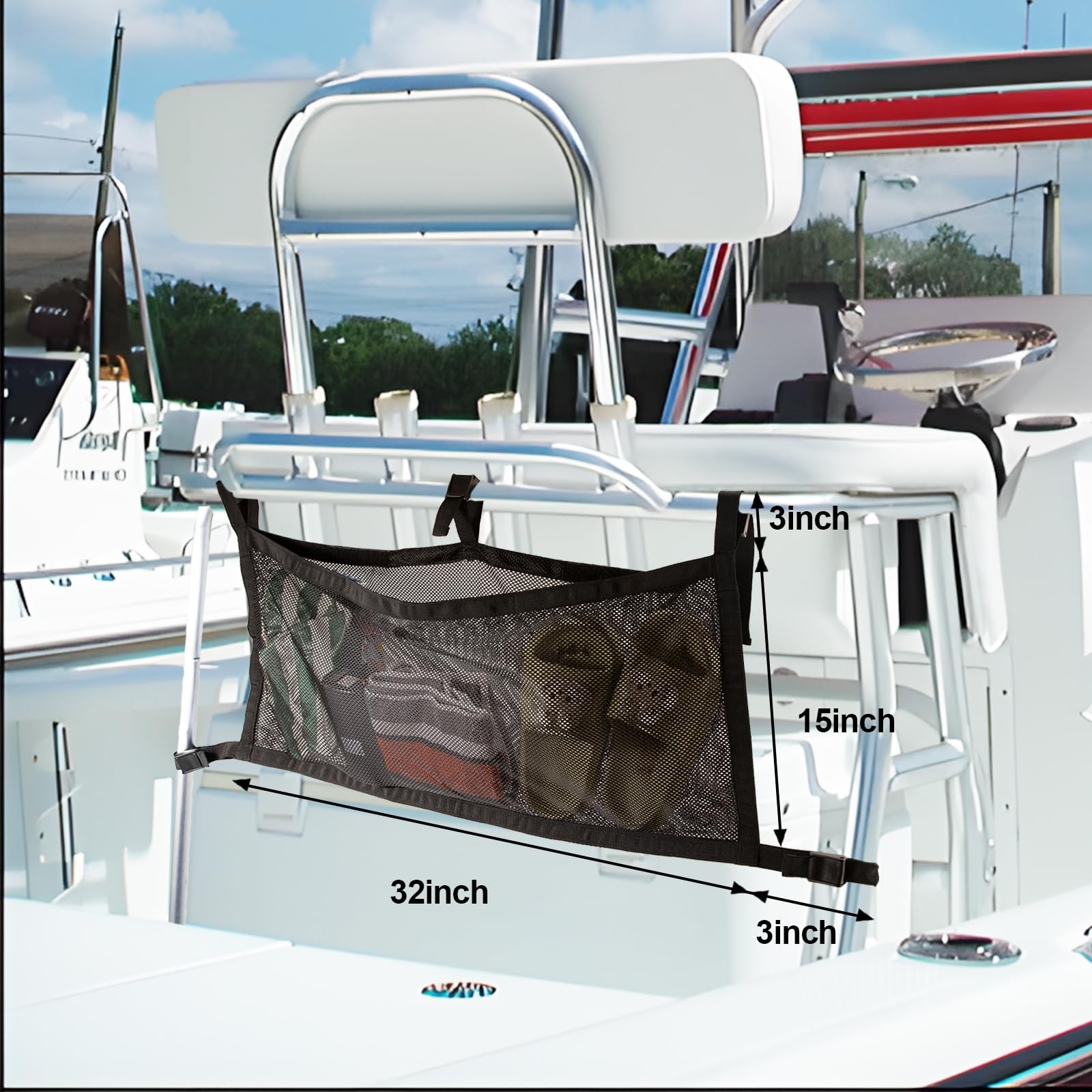 Boat Storage Bag with 3 Divisions Storage,Boat Life Jackets Bag,Mesh Suspended S