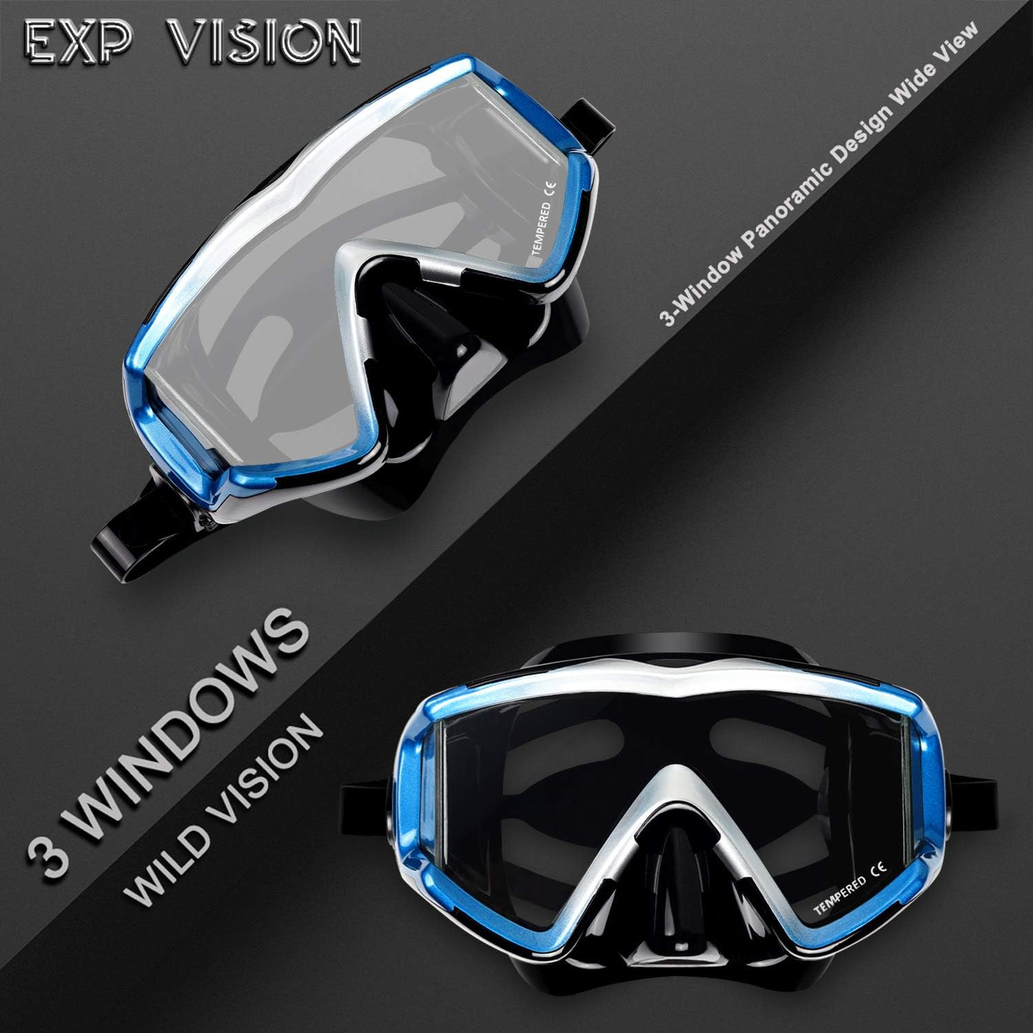 Adult Pano 3 Scuba Diving Mask, Tempered Glass Snorkel Mask Anti-Fog Swim Mask N