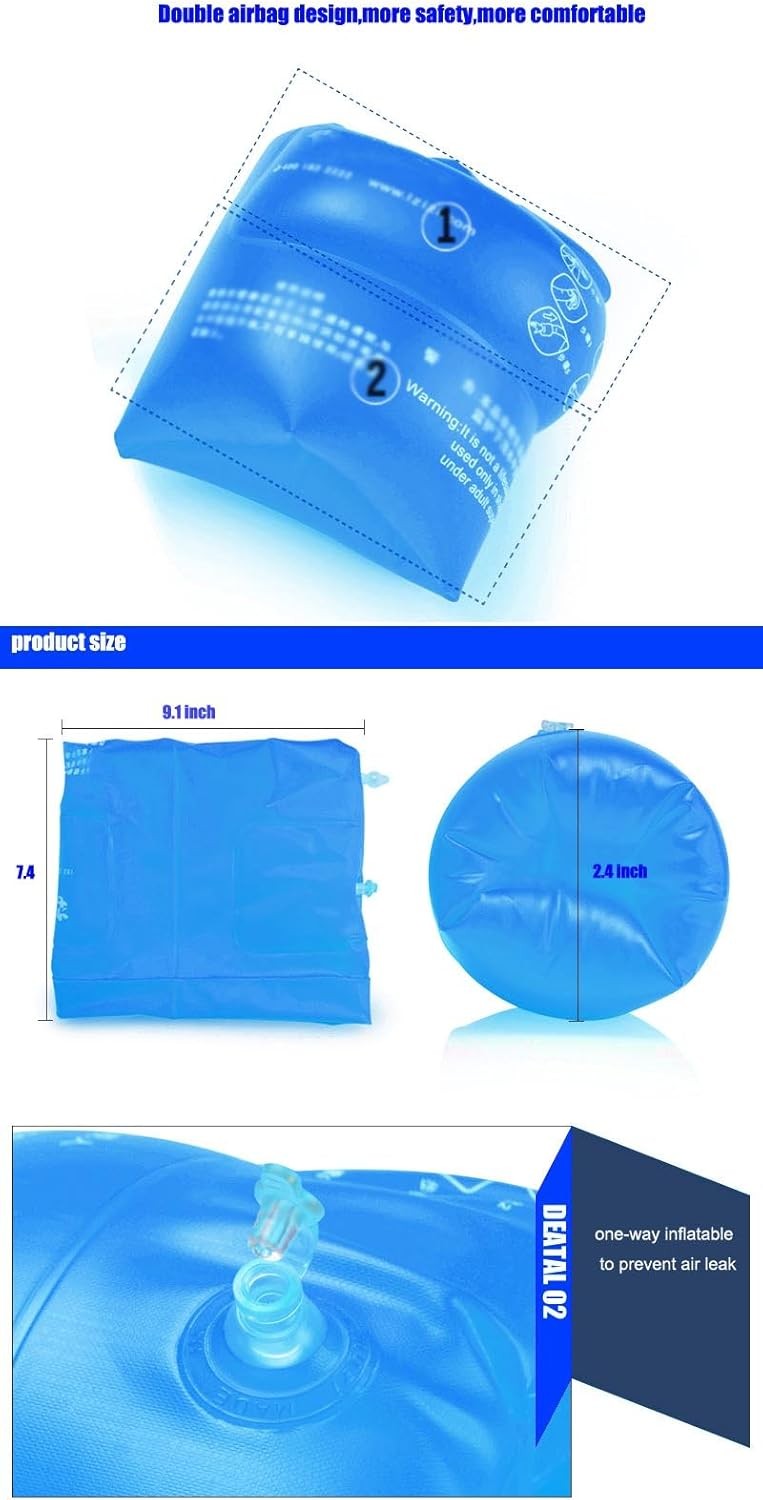 Floaties Inflatable Swim Arm Bands, Blue Tube Floats for Kids & Adults