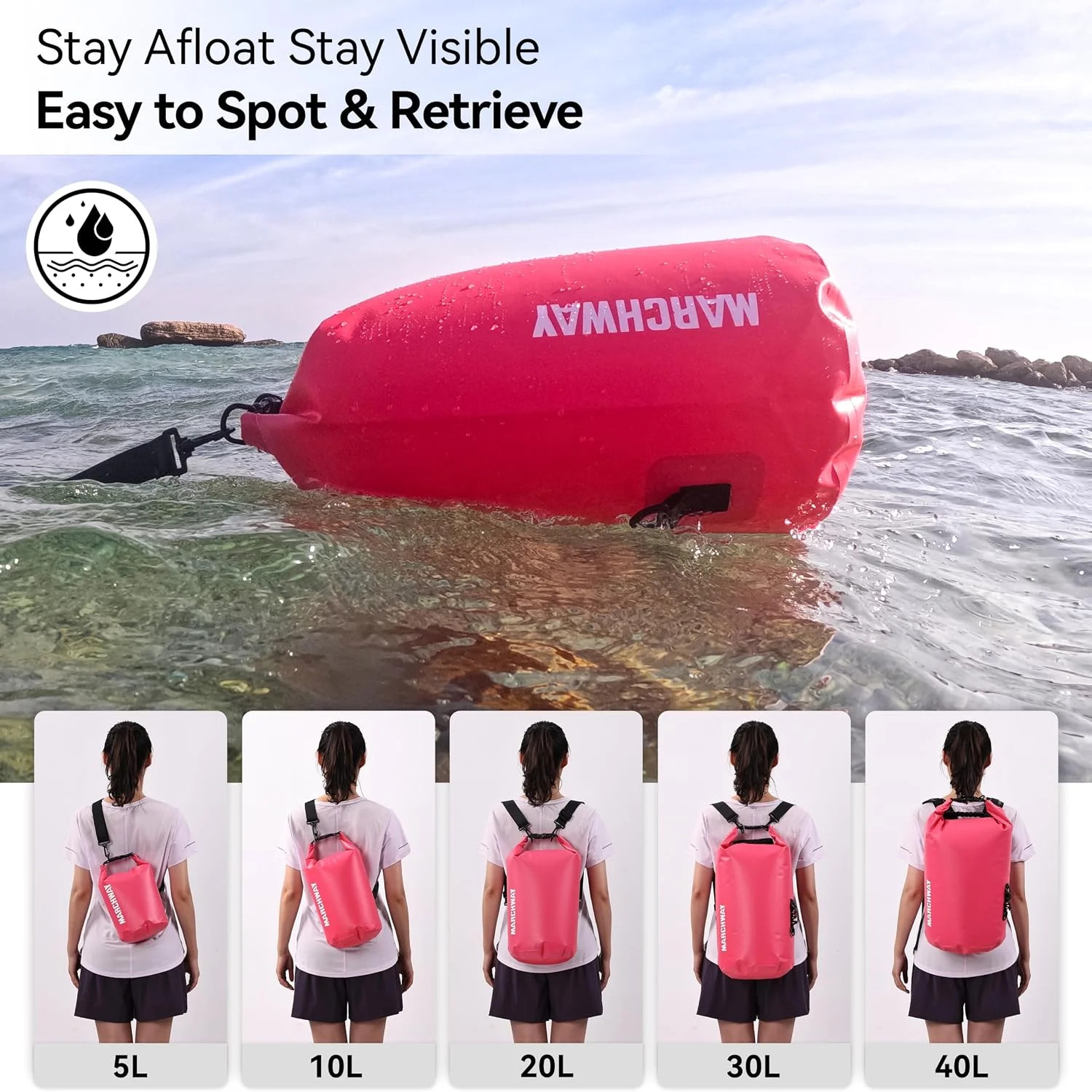 MARCHWAY Floating Waterproof Dry Bag Backpack 5L/10L/20L/30L/40L, Roll Top Sack