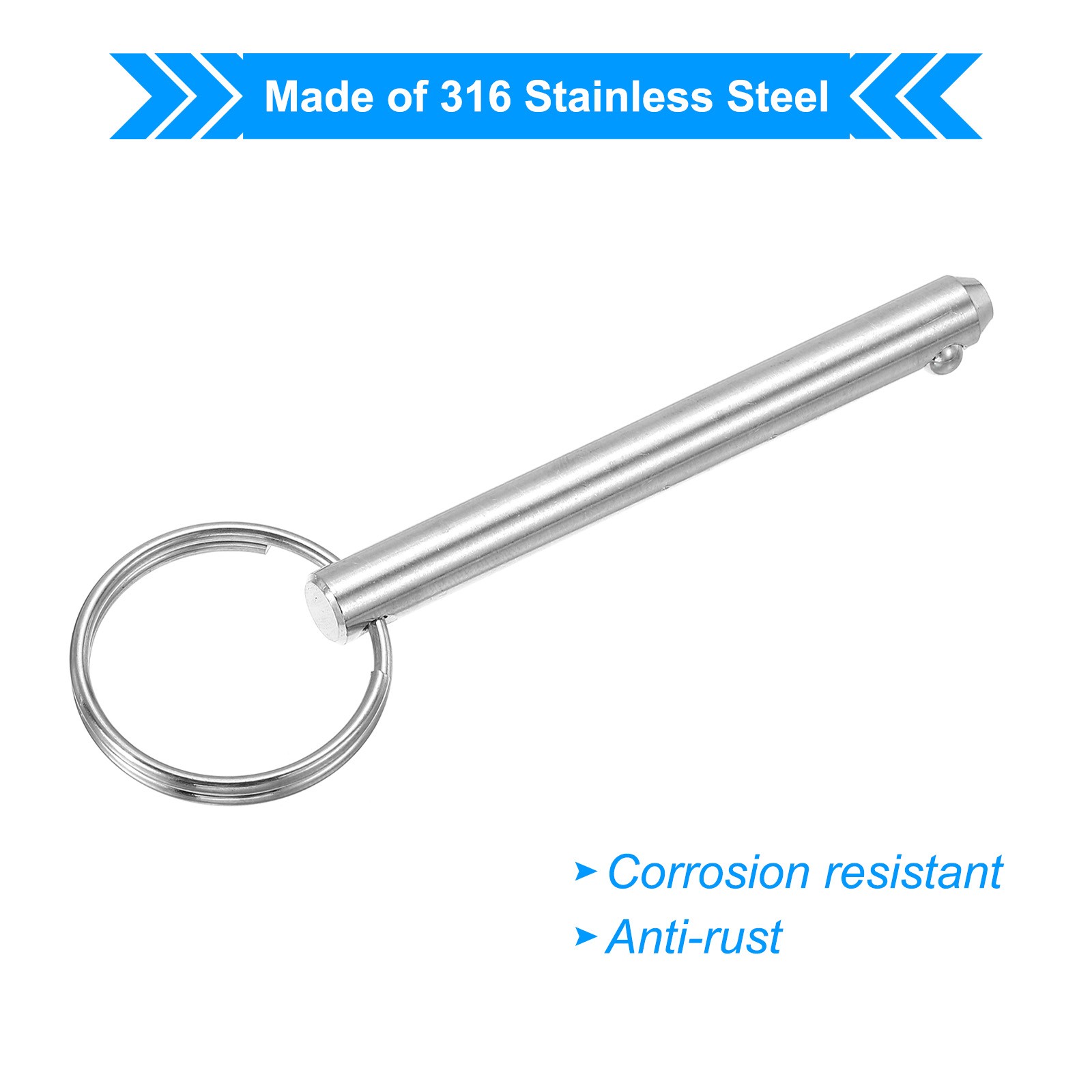 2Pcs Marine Quick Release Bimini Top Pin 3″Lx0.31″Diax2.36″ Usable Long