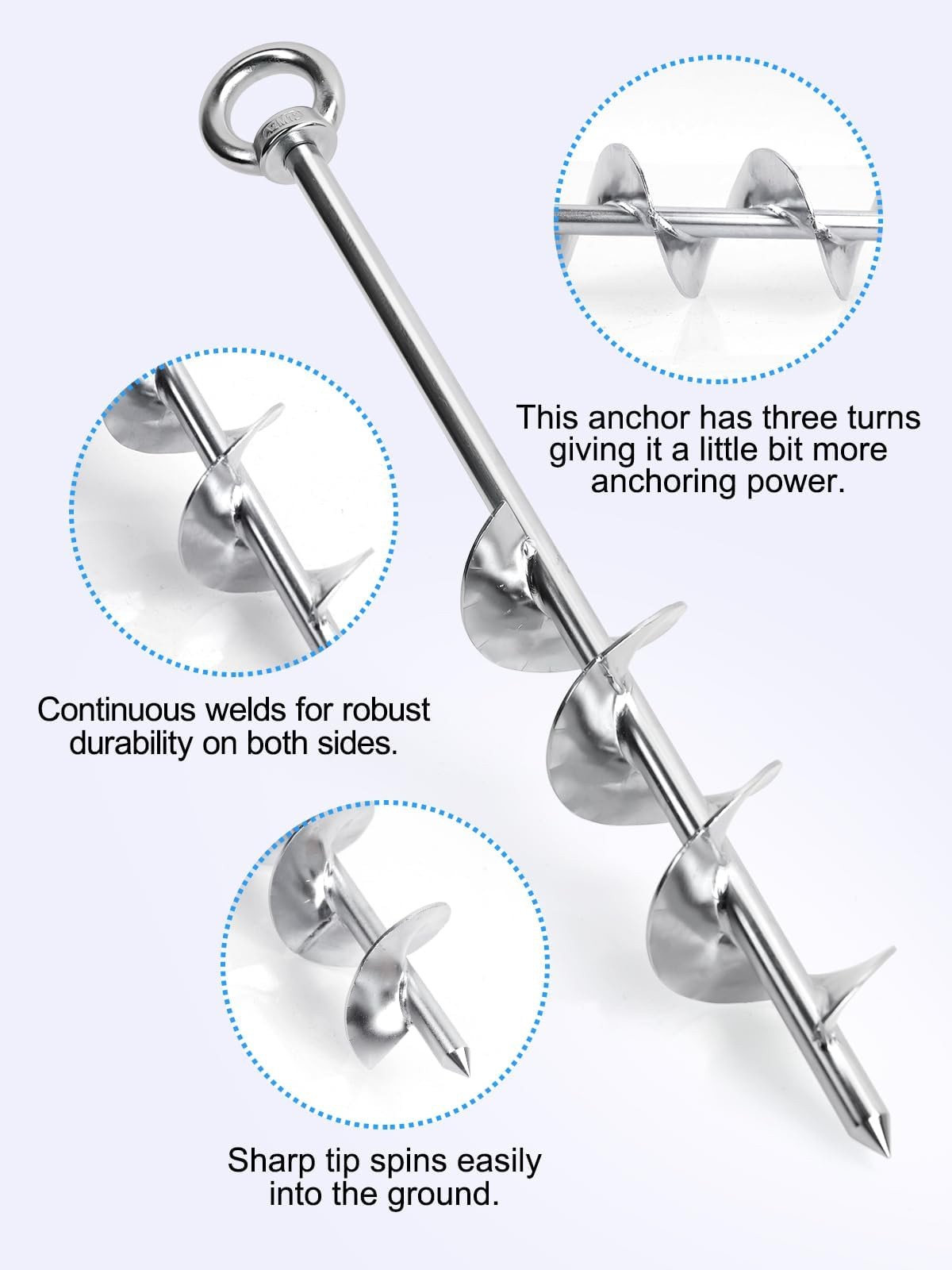 17″ Sand Anchor Kit, 304 Stainless Steel Triple Spiral Auger Boat Anchor for …
