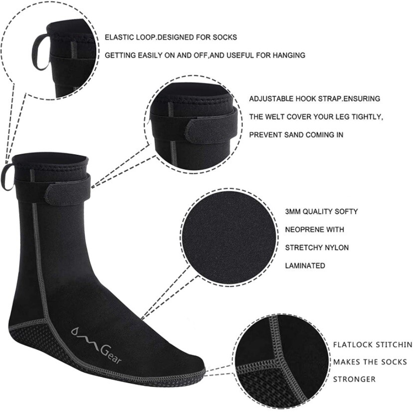 Water Socks Neoprene Socks Beach Booties Shoes 3mm High Cut Black X Small