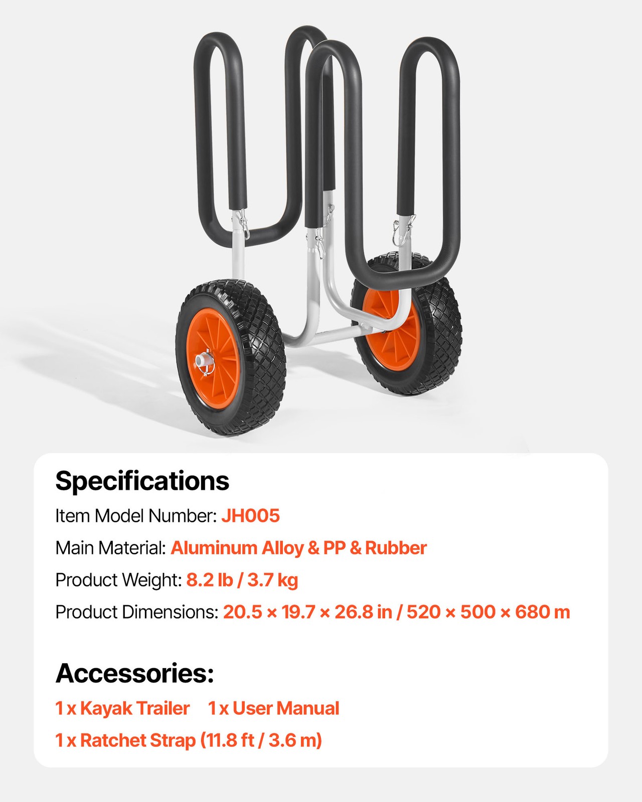VEVOR Kayak Cart 150 lbs Stand Up Paddle Board Trolley with 10 in Rubber Tires
