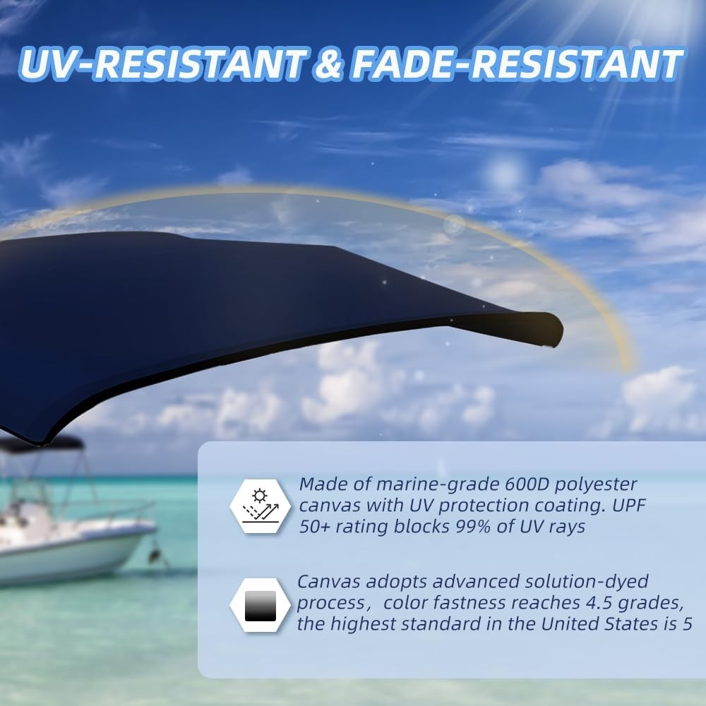 4 Bow Bimini Top Replacement Cover Marine Grade Waterproof Navy Blue