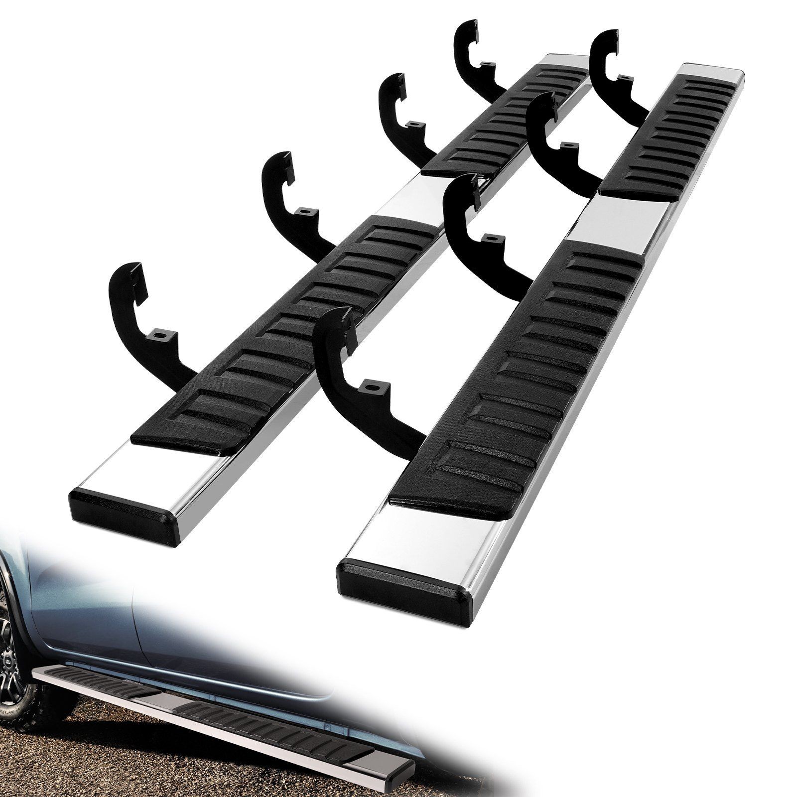 6″ 500lb Stainless Steel Running Boards for Chevy/GMC Crew Cab 2-Piece Set