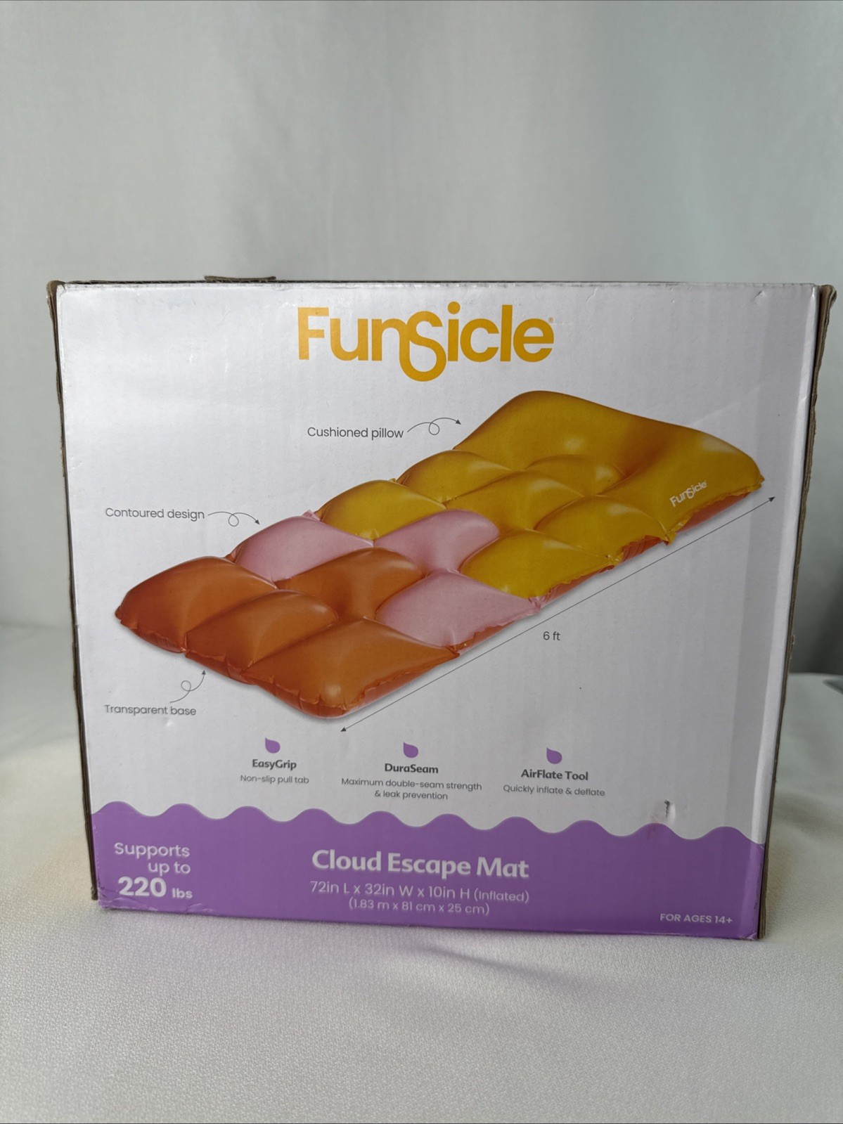 FunSicle Cloud Escape Mat Multicolor Inflatable Float 72x32x10in Supports 220lbs