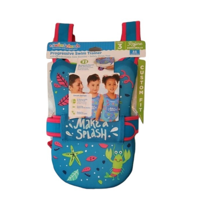 New Swim School Level 3 Progressive Swim Trainer Vest Age 3-5 adjustable 38 lbs