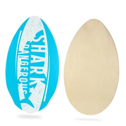 HQO LOVL 35 inch Skim Board for Kids Adults Wooden Skim Boards with Blue Shark