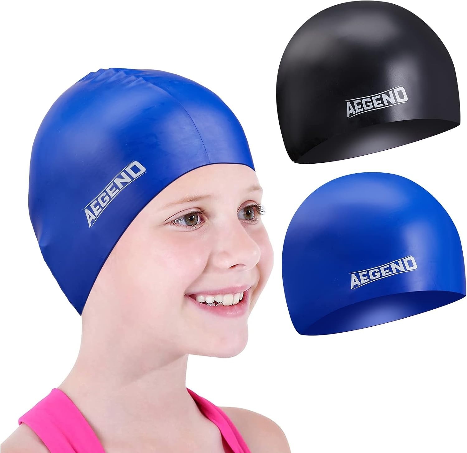 Durable Kids Swim Cap 2-Pack – Comfortable Waterproof Silicone, Unisex Ages 3-15