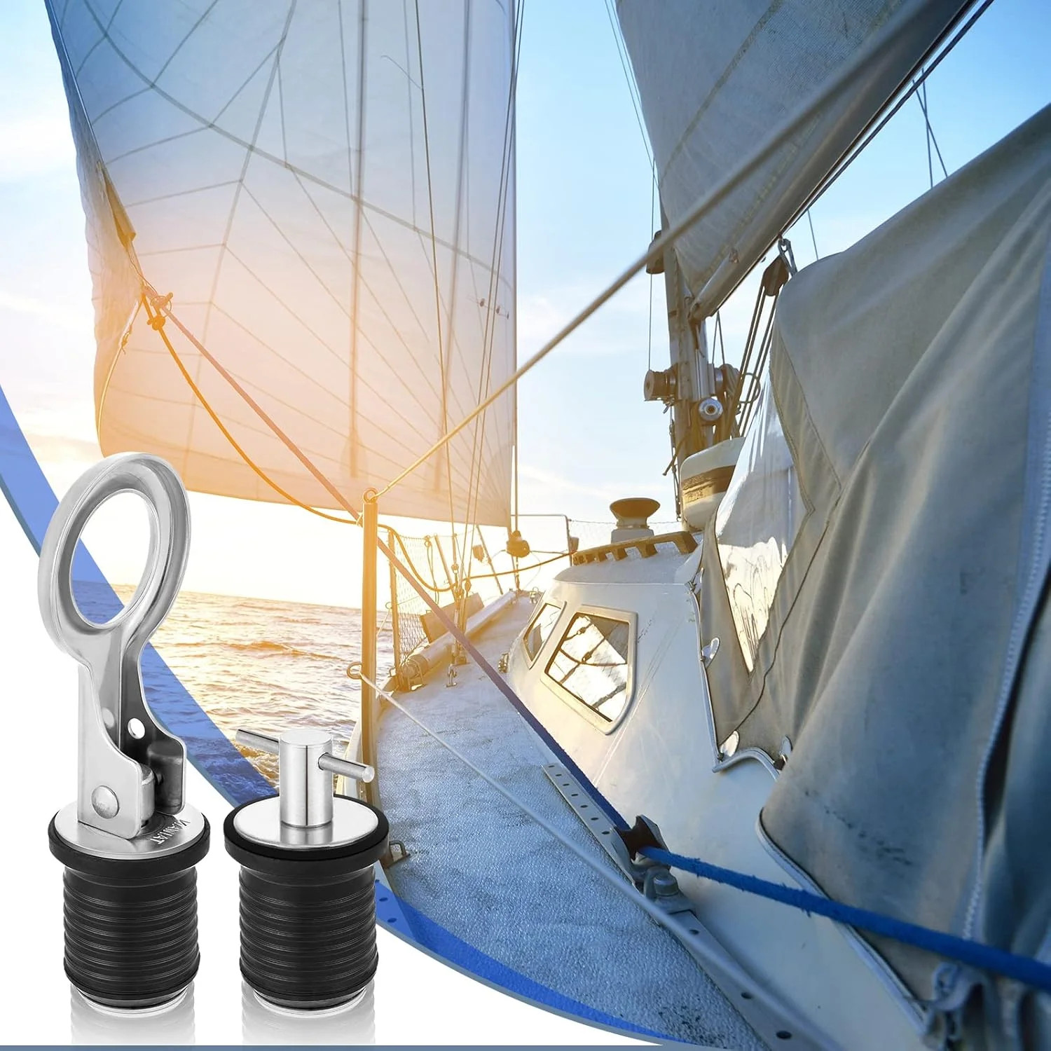 2 Pack Boat Drain Plugs with T Handle and O Handle Snap Rubber Jon Boat Plug for