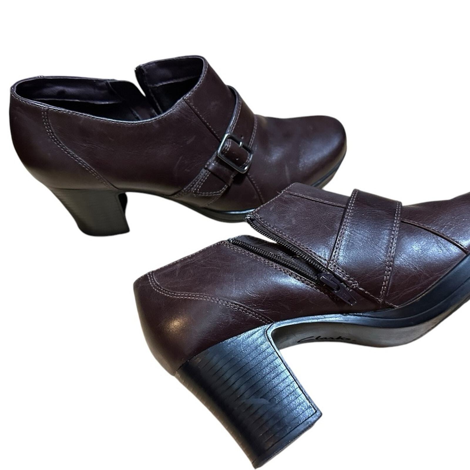 Clarks Cognac women Ankle Bootie size 10 2 1/2 “ heel