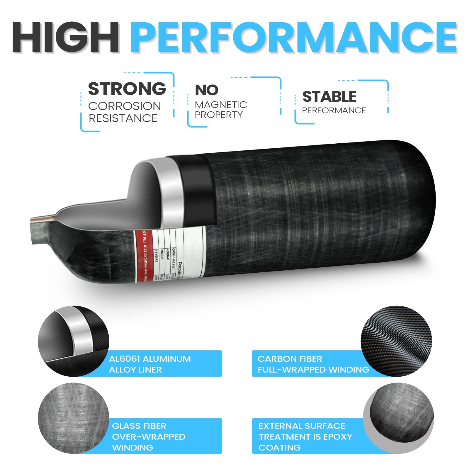 4500Psi Carbon Fiber Scuba Tank,6.8L 6800CC High Pressure Composite Cylinder