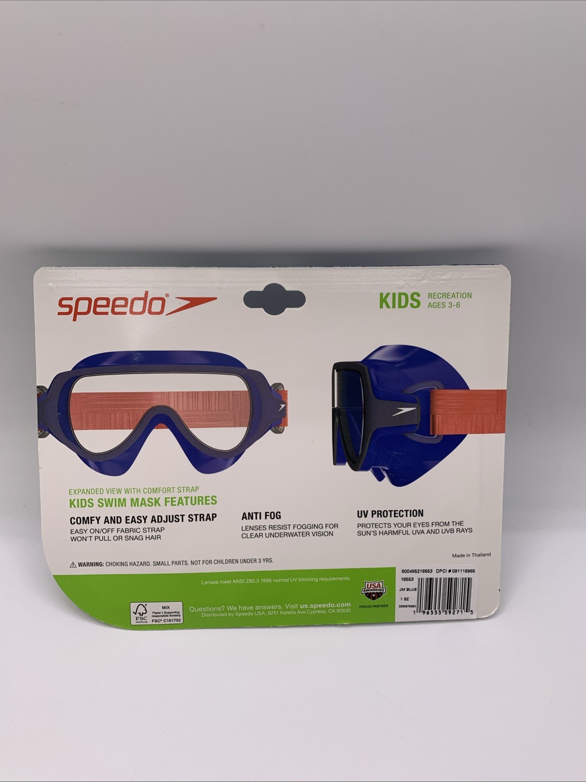 Speedo Kids’ Swim Mask with Fabric Strap – Blue/Purple Ages 3-6 Polycarbonate