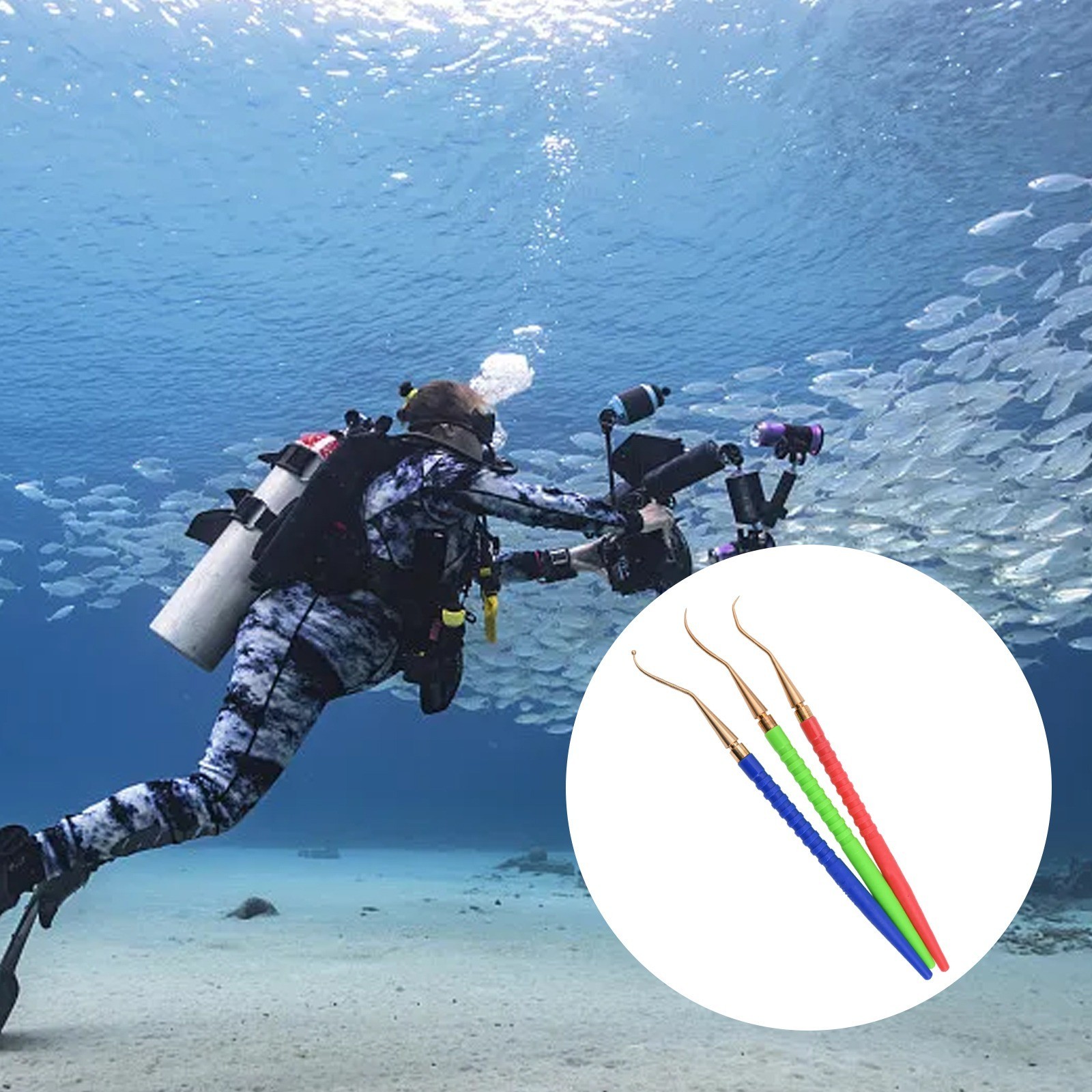 3 Piece Scuba Diving O Ring Picker Set Brass Shaft 14.5cm Plastic Handle