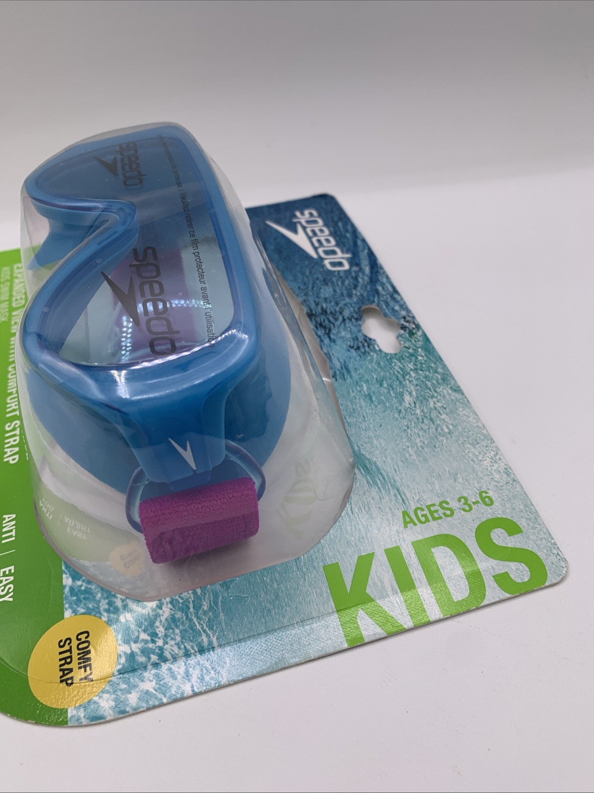 Speedo Kids’ Swim Mask with Fabric Strap – Blue/Purple Ages 3-6 Polycarbonate