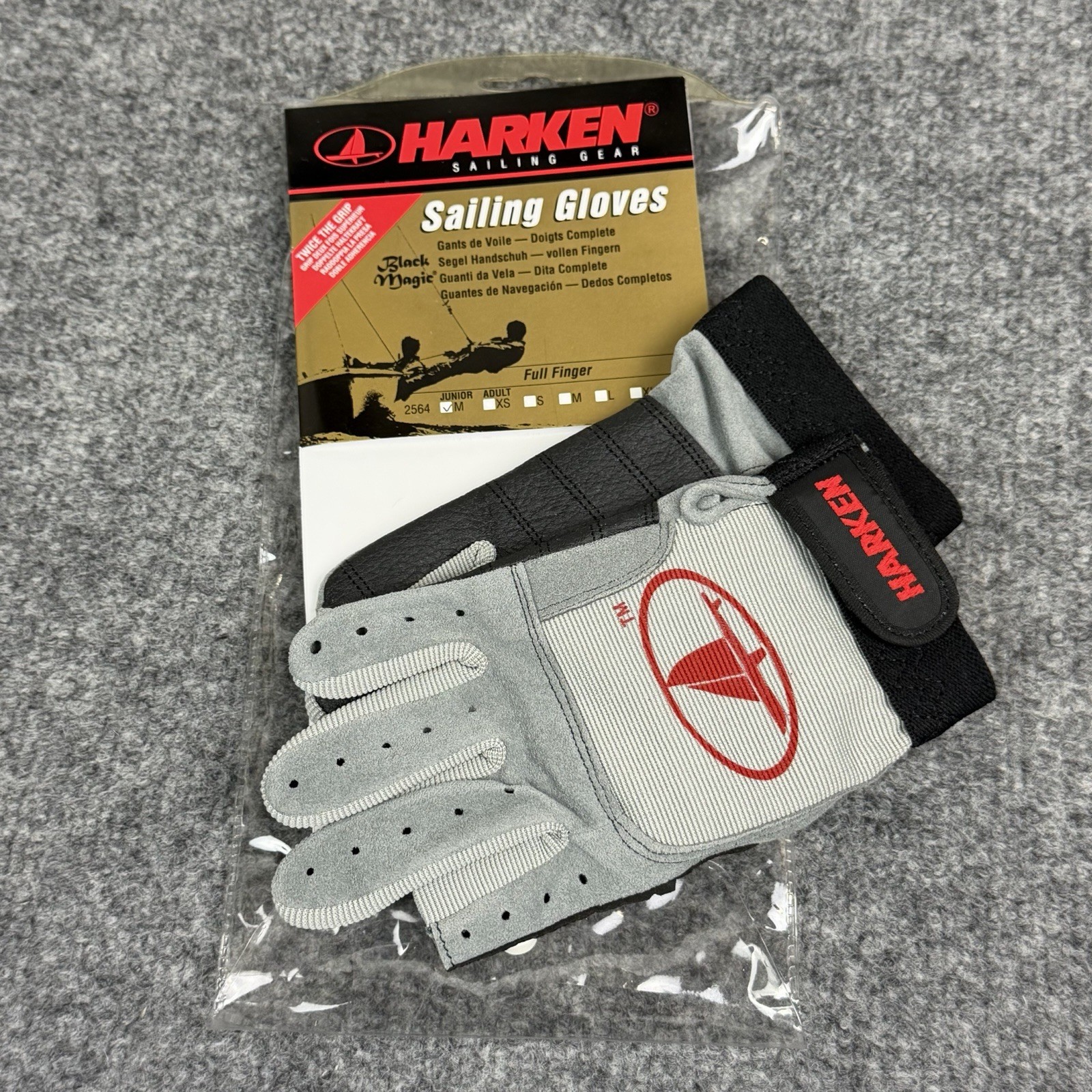 Harken Sailing Gloves Full Finger Black Magic Junior M 2564 Racing Grip NWT