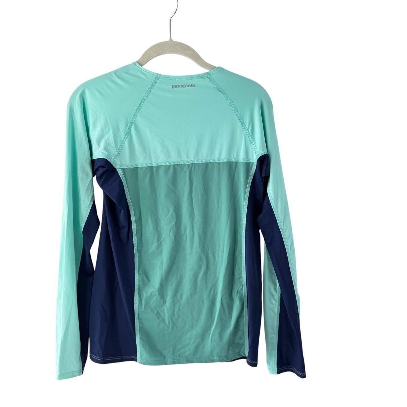 Patagonia Micro Swell Rash Guard Blue Teal Top Women’s Sz M Surfing Active Beach