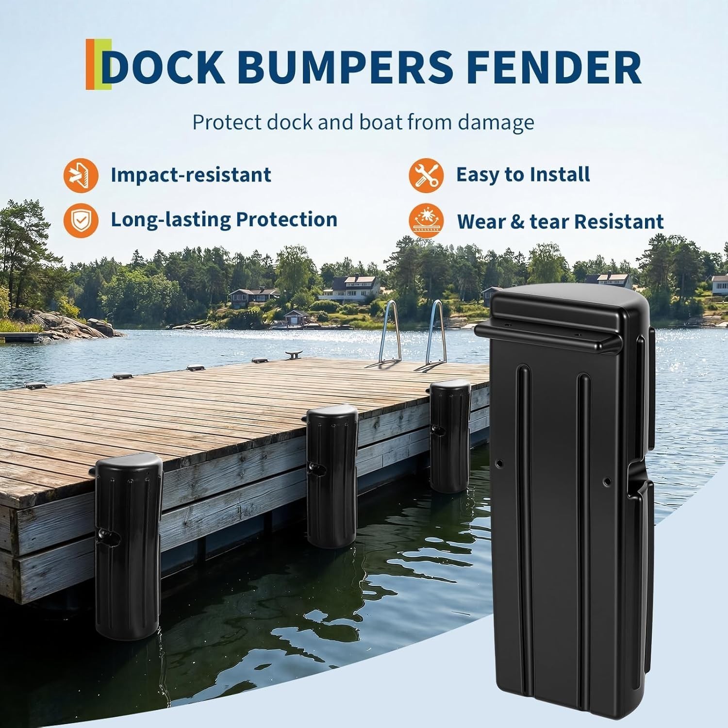 2 Pack Dock Bumpers Boat Dock Bumpers Marine Fenders for Edge or Side Black